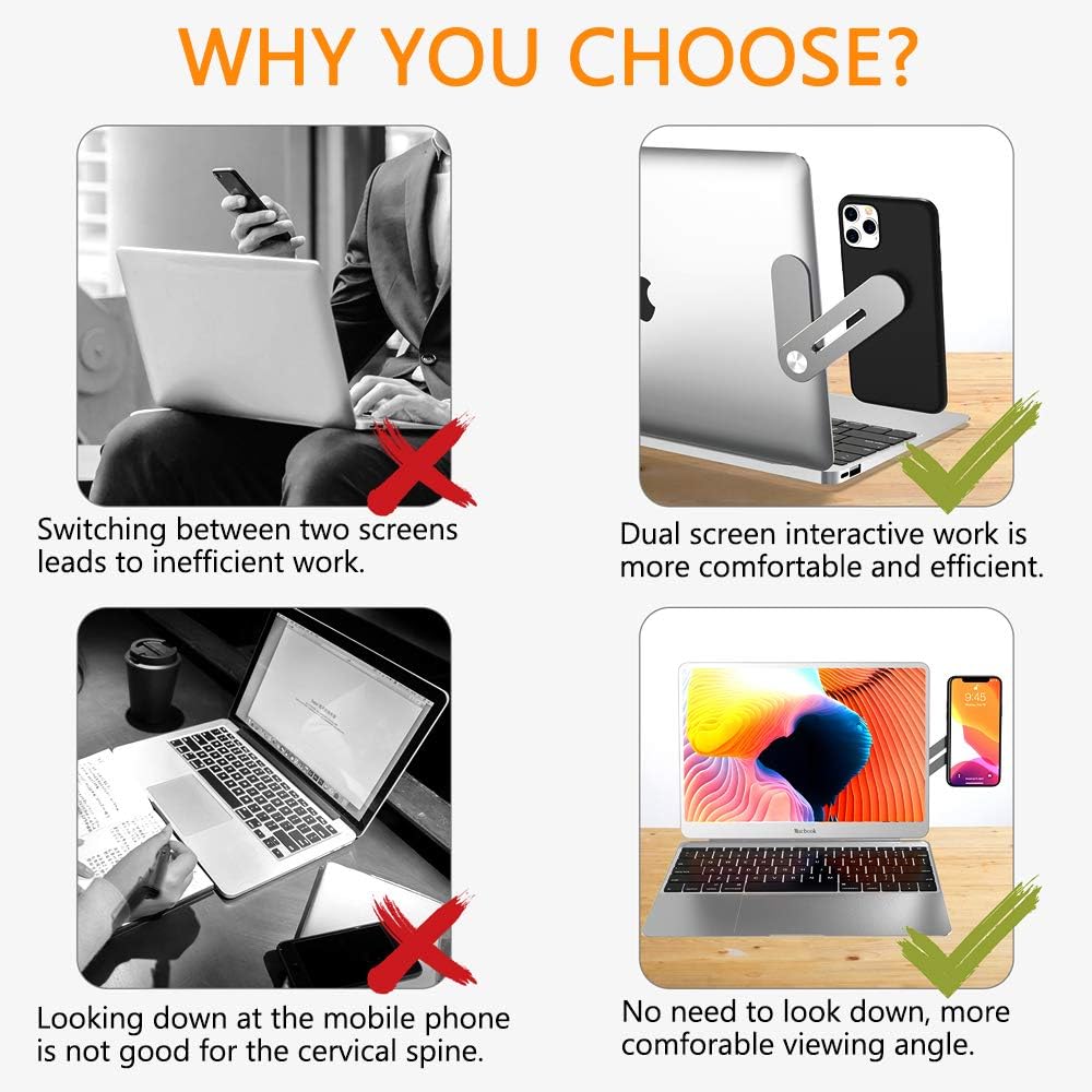 DK177 Laptop Phone Holder, Laptop or Desktop Monitor Side Mount Phone Holder, Slim Portable Foldable Smartphone Stand