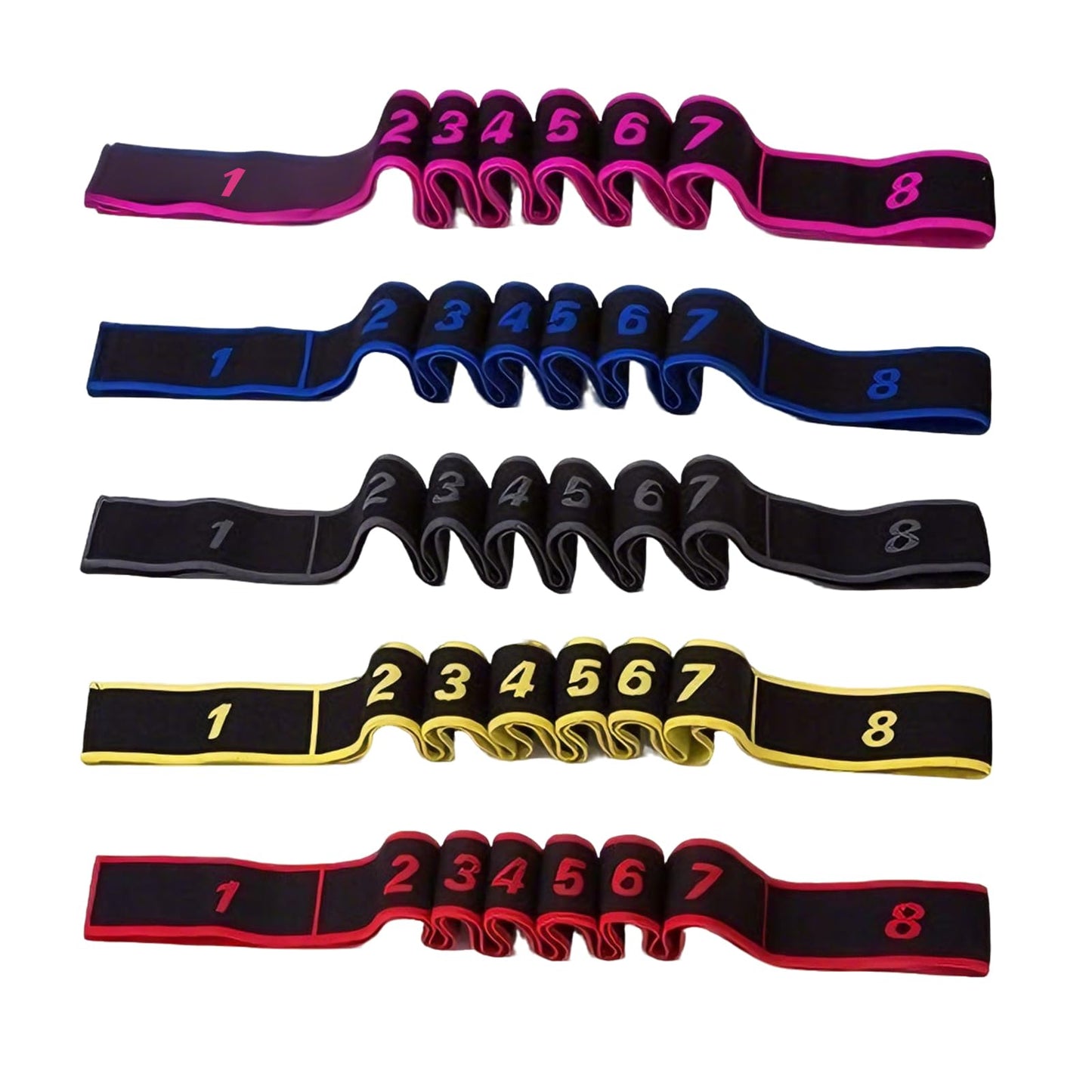 Wshxjzyay 5 Pack Fitness Resistance Bands, Numbered Resistance Bands for Glutes, 8-Section Elastic Training Bands for Yoga, Stretching, Pilates, Fitness