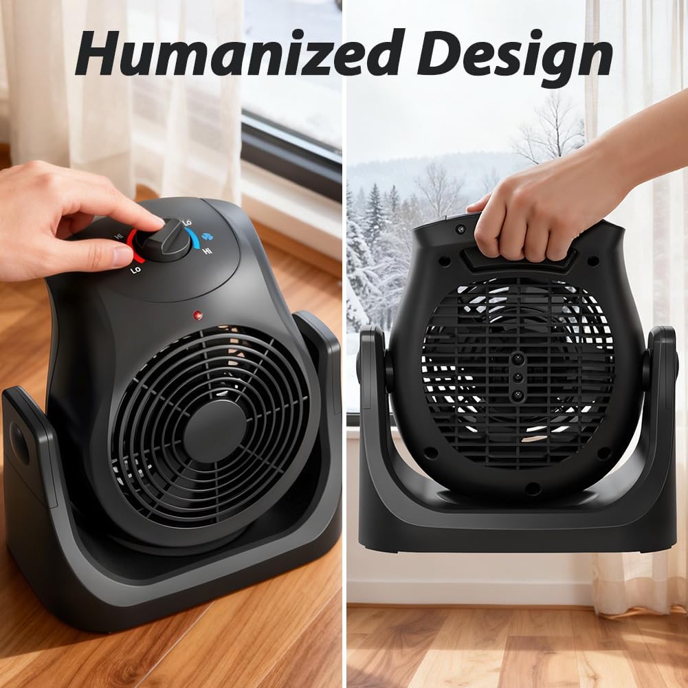 Skiennix Portable Electric Space Heater & Desk Fan - 2-in-1 Combo with 45° Tilt, 2 Speeds, 1500W Overheat Protection for Home Office