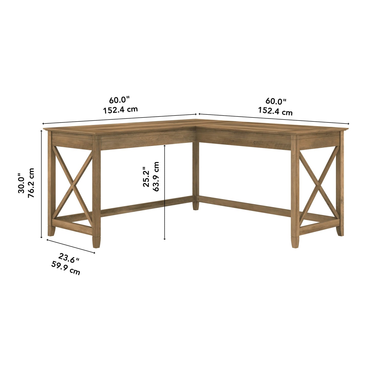 Bush Home Key West 60W Modern Farmhouse L Shaped Desk in Reclaimed Pine, 60-Inch Corner Computer Table for Home Office Workspace