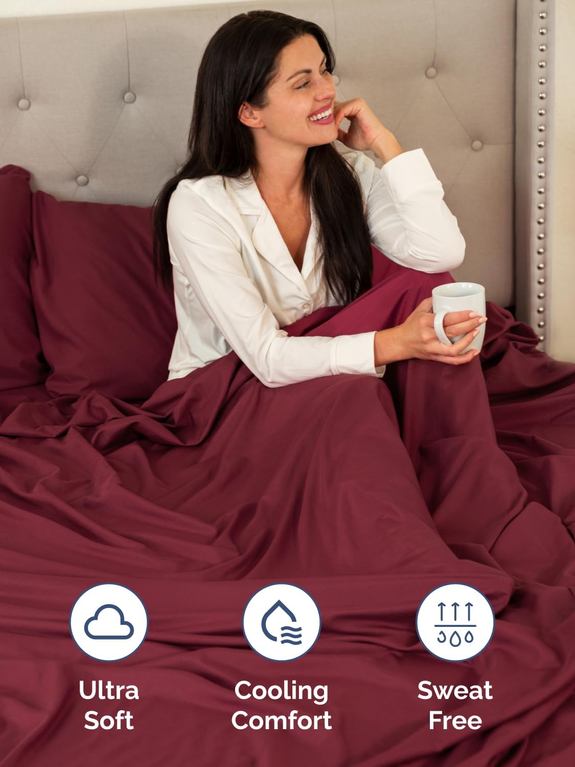 Skiennix Extra Deep Cal King Sheet Set - 6-Piece Breathable Cooling Bedding - Soft, Wrinkle-Free Burgundy