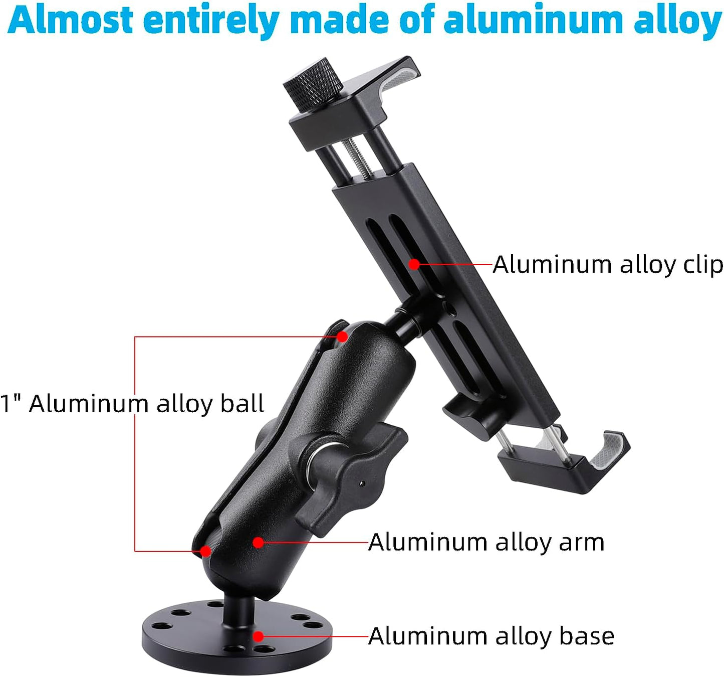 Leenconghui 4.7"-15" All-Aluminum Car Tablet Holder with Heavy Duty Drill Base, Compatible with iPad Pro Mini Samsung