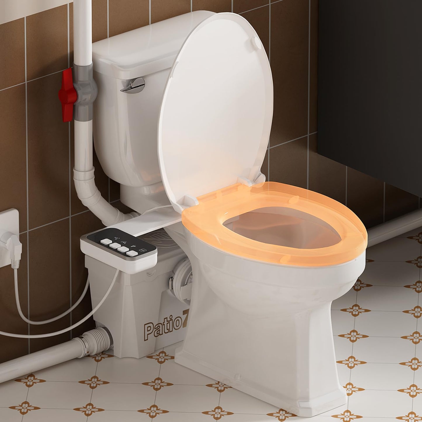 36ft Macerating Toilet System, Heated Seat/Bidet Attachment Inclued, Upflush Toilet with Sewage Grinder Pump for Basement, Quiet Copper Motor, Two-Piece 17.7" Tall Toilet, Less Consumption