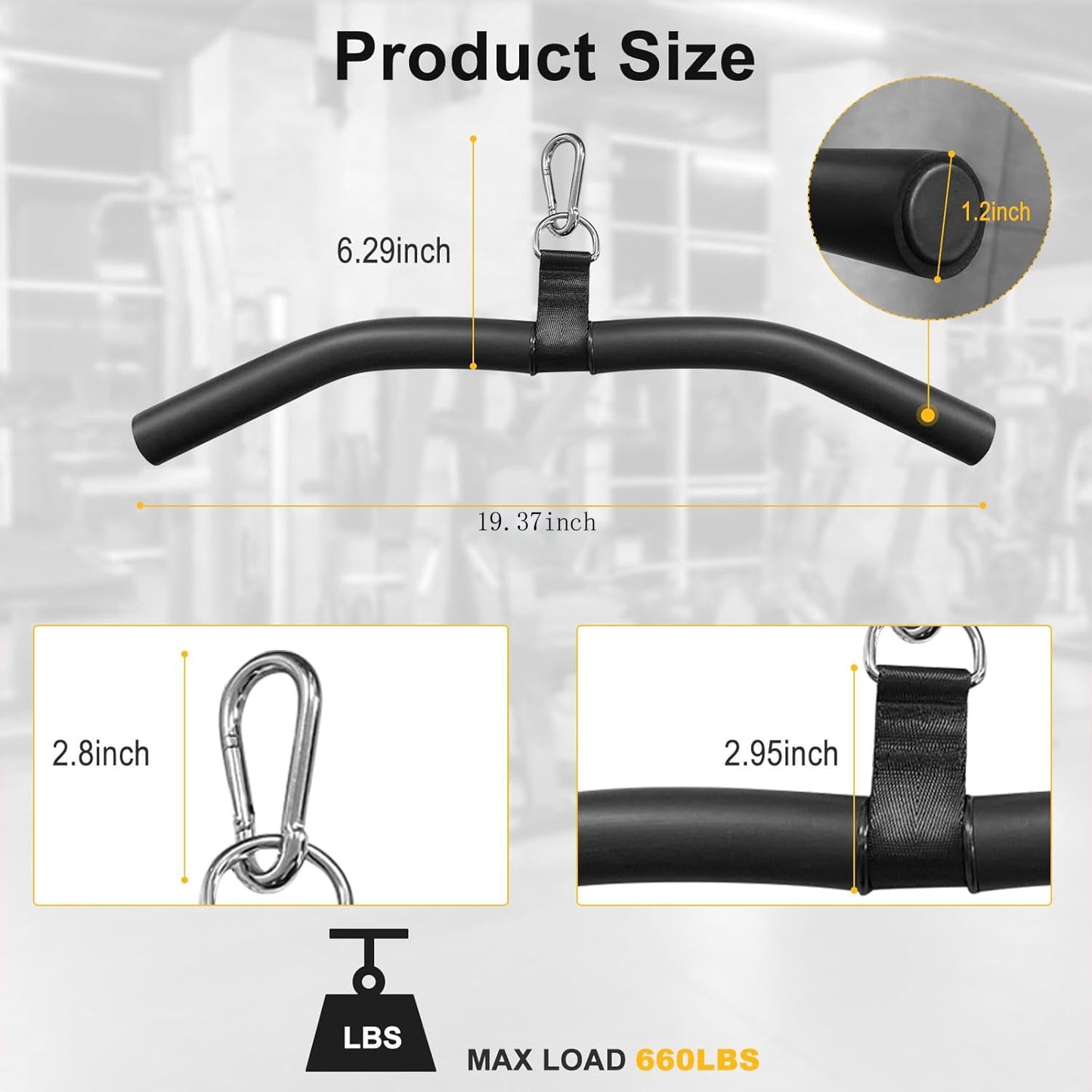 LAT Pull Down Bar Attachment：LAT Pulldown Tricep Bar for Strength Training Home Gym Cable Machine - Curl & Triceps Press Down Handle with EVA Sponge Non-Slip Grip for Pulley System