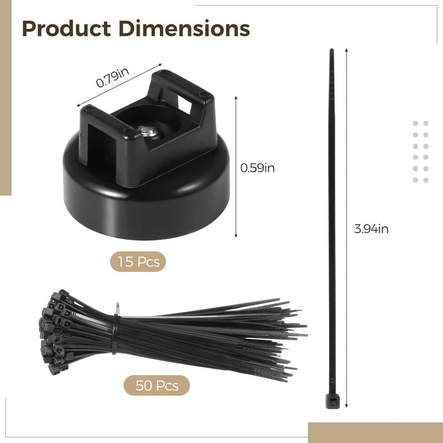 20mm, 15 Pack 50 Magnetic Zip Tie Mounts Cable Tie Mount Bases with Zip Ties, Heavy Duty Cable Clips for Wire