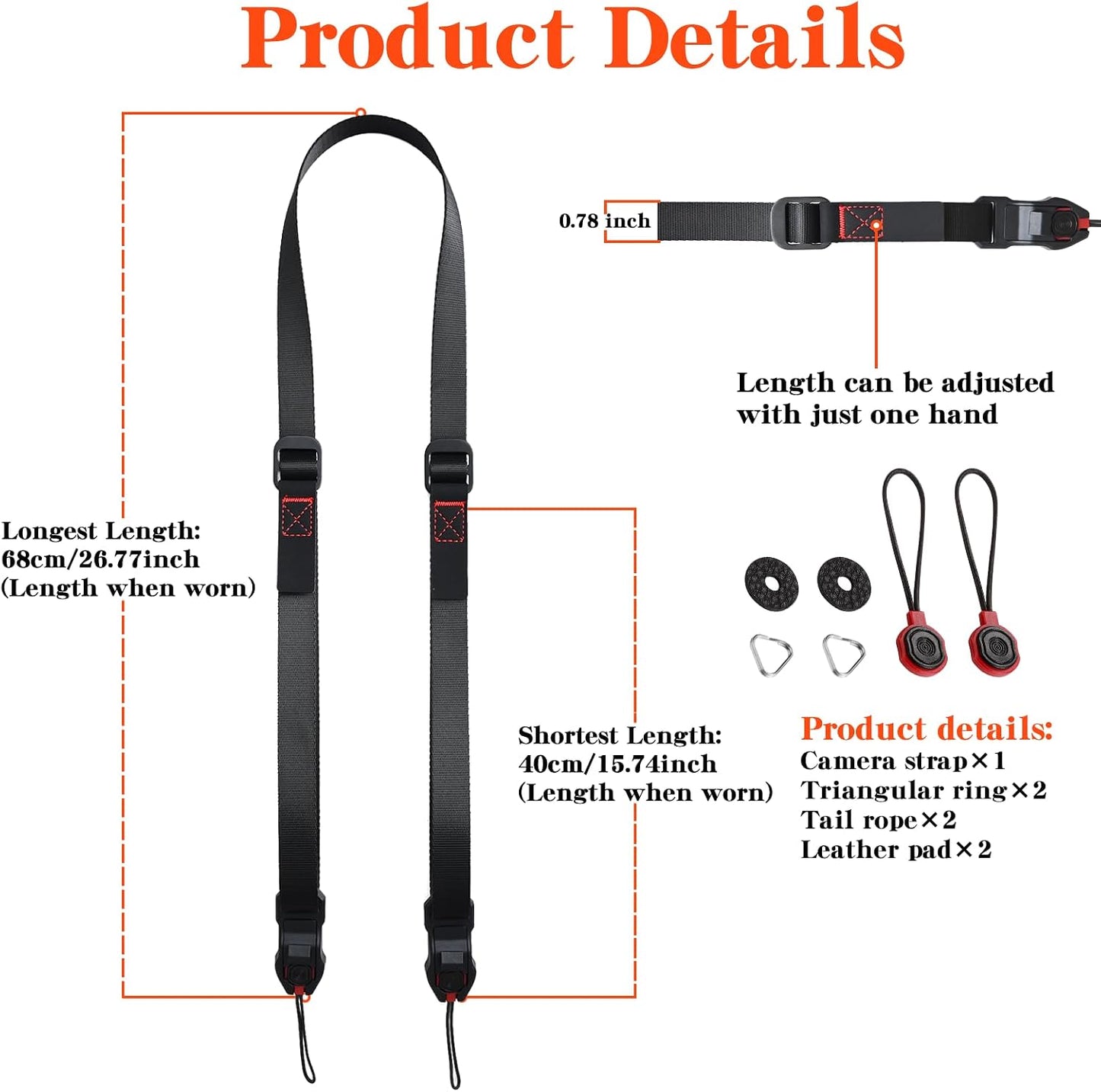 198 lbs 0.78 Inch Camera Strap Compatible for Peak Design Quick Release - Adjustable Length Load Capacity Quick