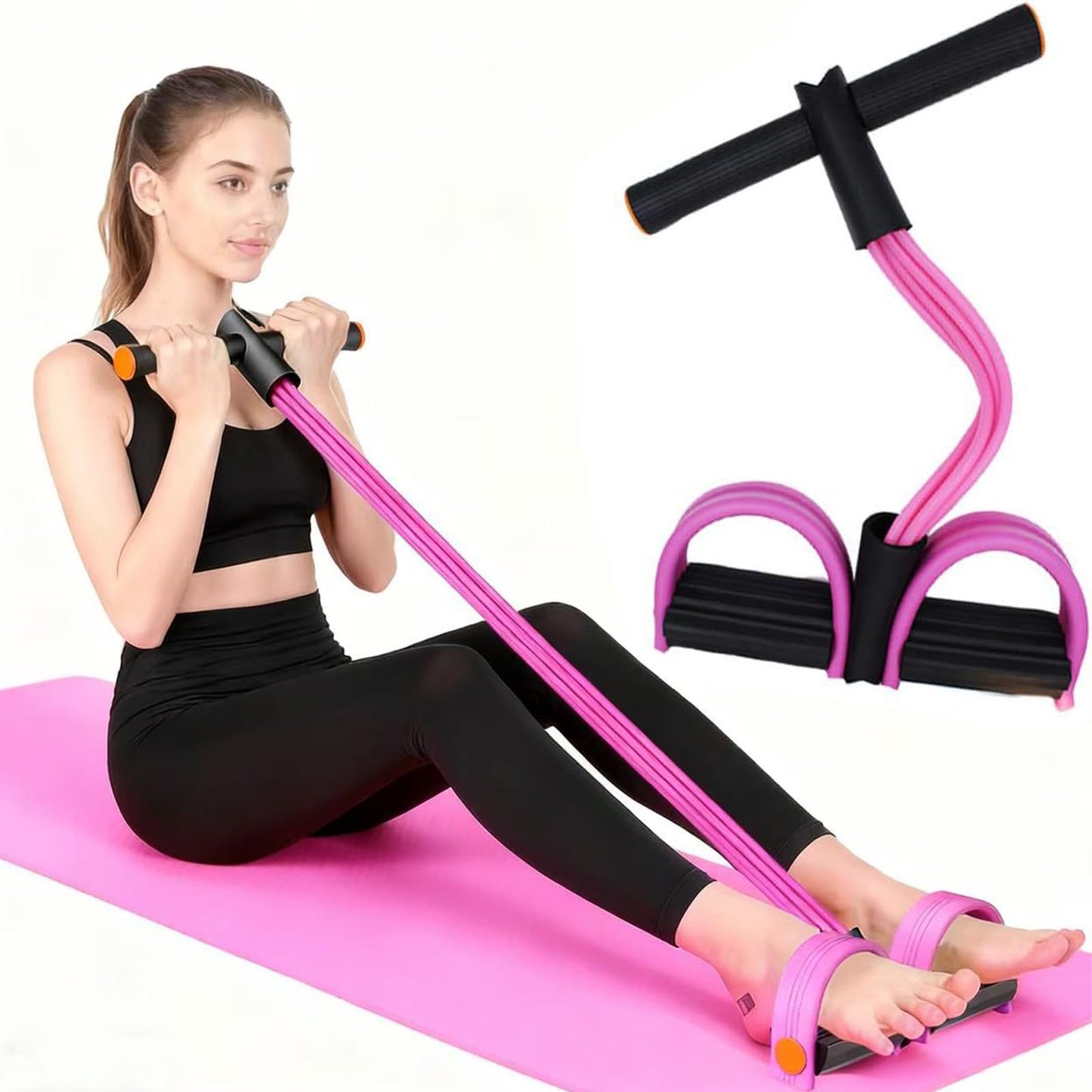 Resistance Band with Pedal Handle 6 Tube Elastic Natural Latex Pull Rope Fitness Bands for Leg Arm Abdomen Waist Stretching Exercising Training