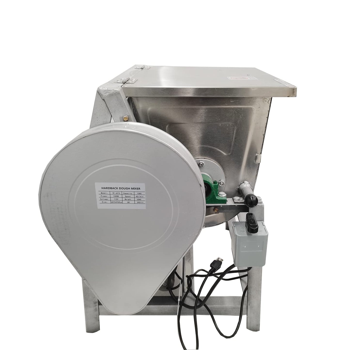 EQCOTWEA Commercial Dough Mixer, Electric Dough Mixing Machine,304 Stainless Steel Pizza Flour Dough Stand Mixer, Heavy Duty Flour Blender 1500W 30QT/15KG Kneading Capacity