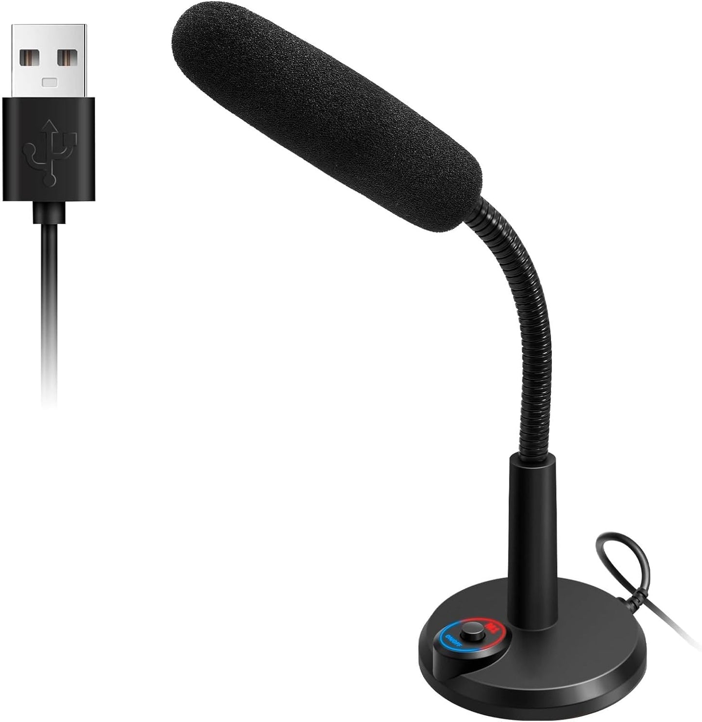 Futurtecer PS5, (1.5m RGB USB Condenser Microphone, Plug & Play Desktop PC Mic with Mute Button, Flexible Gooseneck