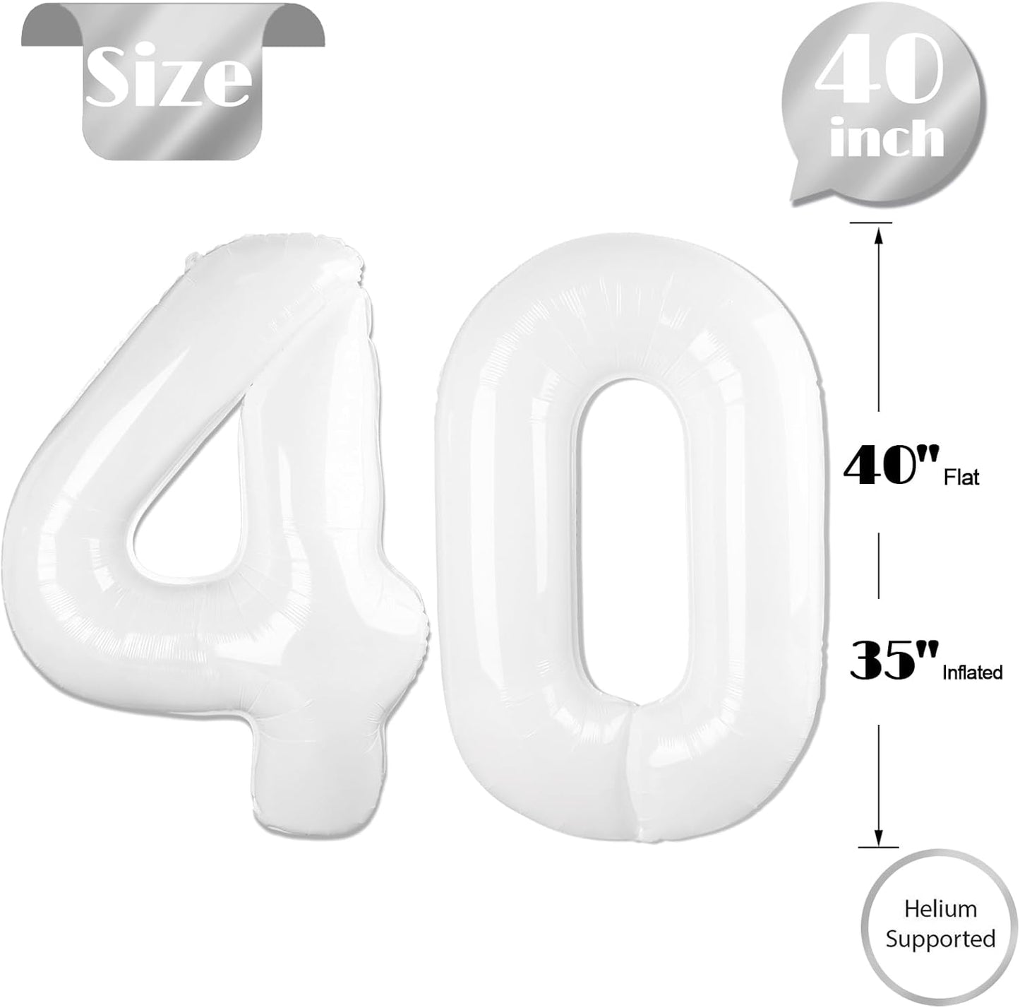 Translucent White Number 40 Balloon - 40 Inch 40th Birthday Decorations for Men & Women