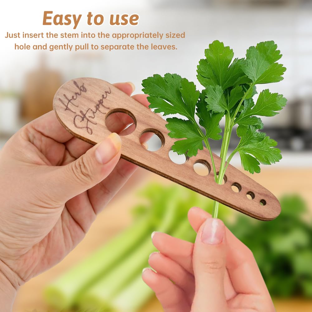 2 Wooden Vegetable Leaf Separator,Vegetable Leaf Herb Stripper Chopper Tool,with 2 Cleaning Brush,Fun Kitchen Gadgets,Exquisite Herb Stripper Bowl Gifts for Kitchen Home Chefs
