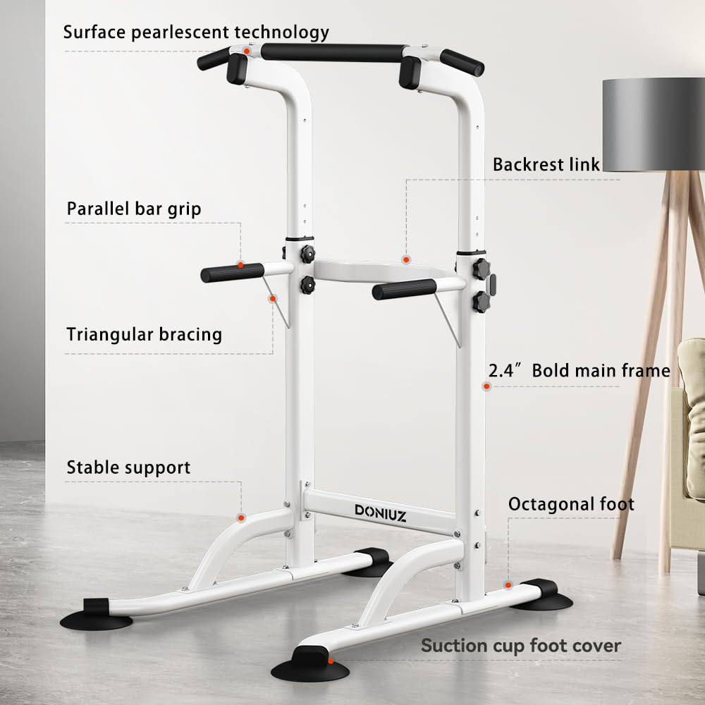 DONIUZ Power Tower Pull Up Bar and Dip Station, Multi-Function Home Gym, Strength Training Fitness Equipment, Height Adjustable(WHITE)