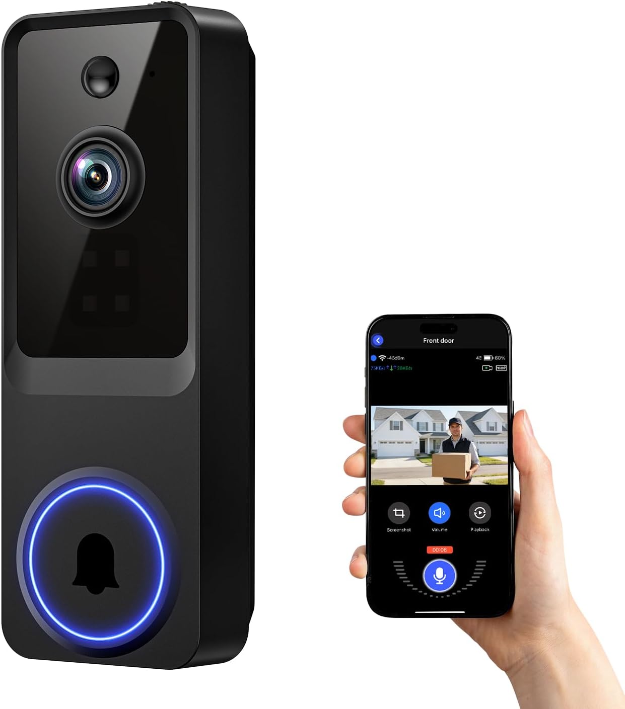 ElioVana 1080P Alerts2-Way 2.4Ghz Wireless Home Security Doorbell Camera with ReceiverAI Human DetectionReal-Time