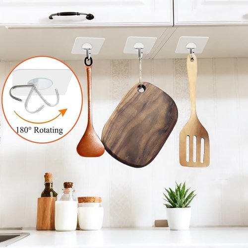 FOTYRIG Heavy-Duty Adhesive Hooks - 15lb Max Capacity | 180° Rotating Wall Hangers - 10 Pack for Home & Office