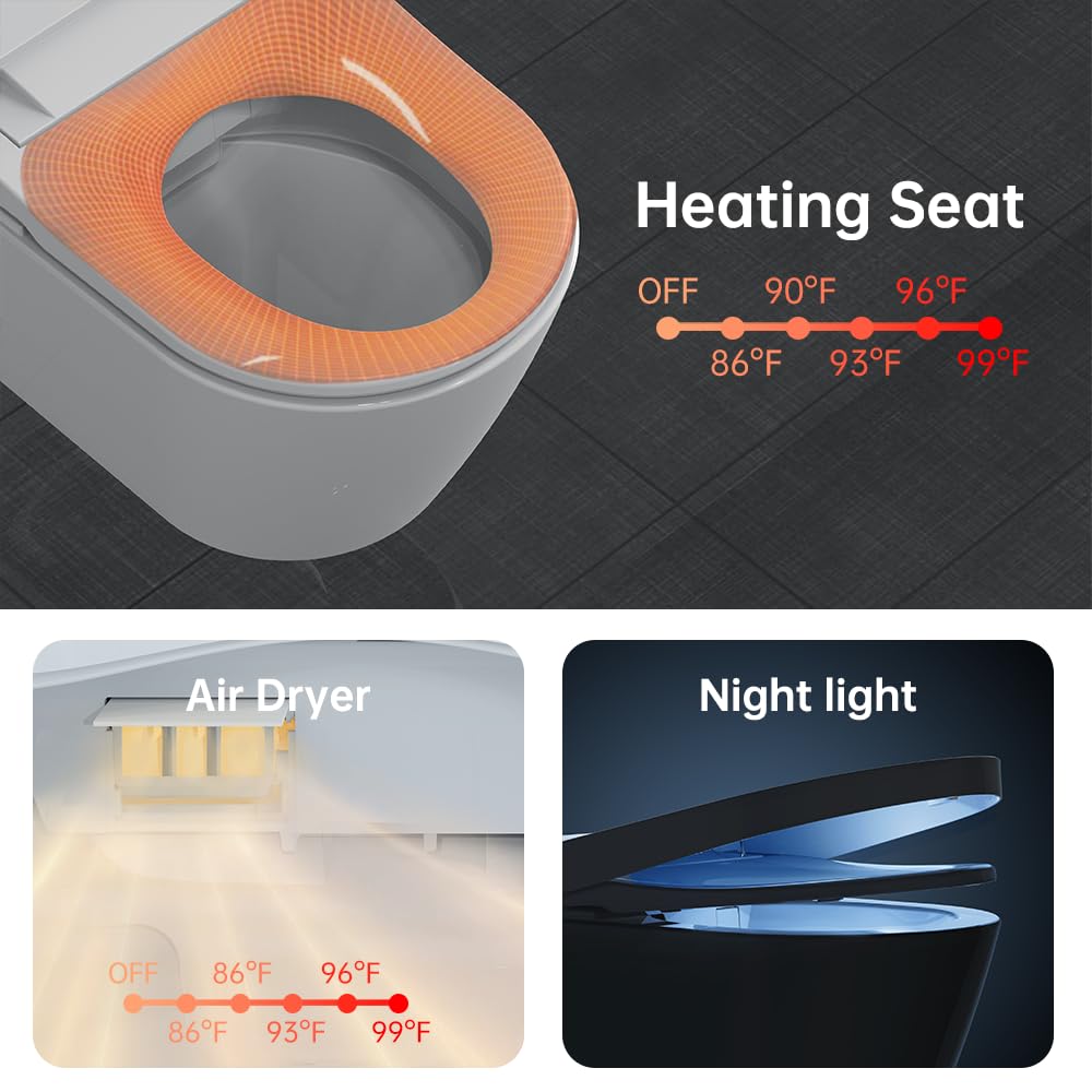 EPLO Intelligent Wall-Hung Smart Toilet with In-Wall Tank System,One-piece Elongated Bidet Toilet Combo,Heated Seat,Warm Air Dryer,Dual Auto Flush,Remote Control