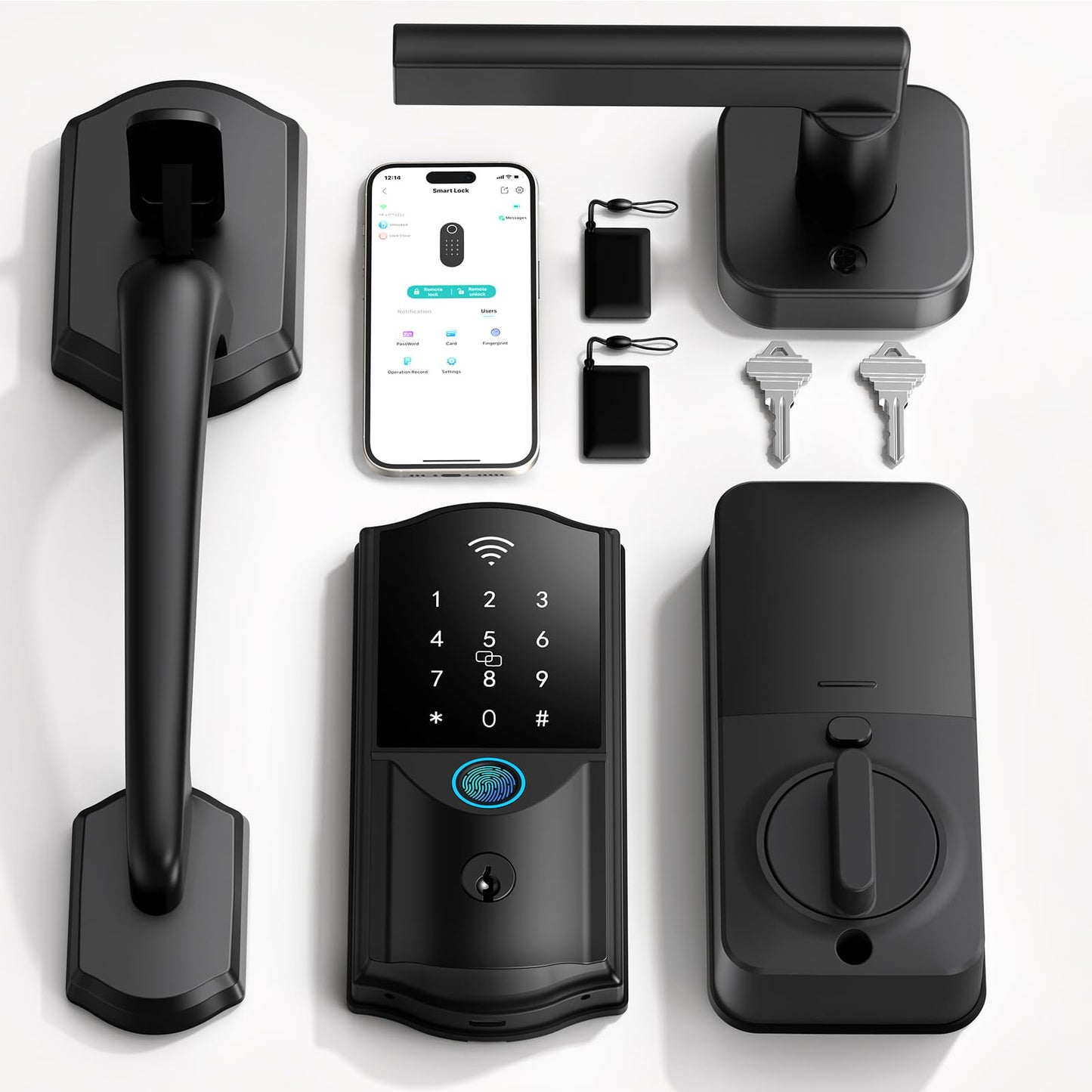 Built-in WiFi Smart Lock with Handle Set - Firstriver Fingerprint Keyless Entry Door Lock for Front Door, App Control, Digital Keypad Deadbolt, Auto Lock, Compatible with Alexa & Google Assistant