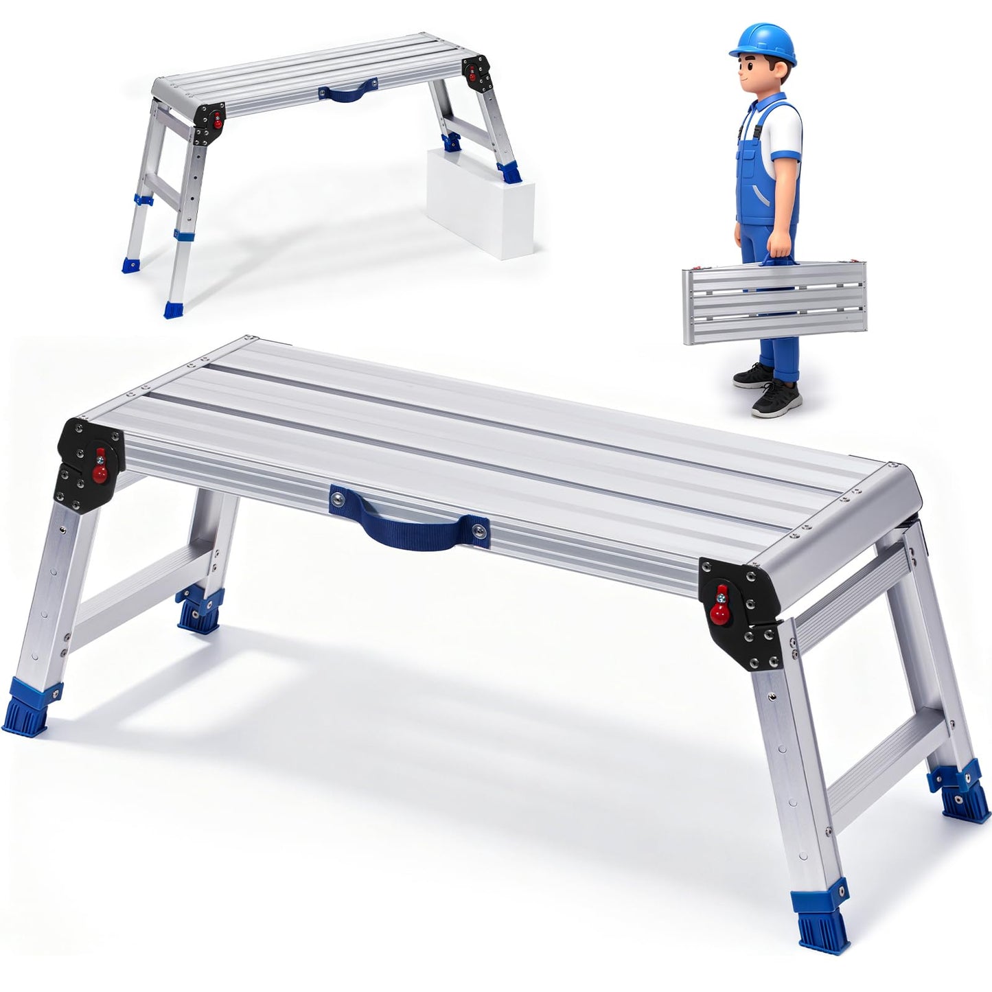 Aluminium Work Platform 660 Lbs, Portable Scaffolding Platform with One-Touch Automatic Fold, 4 Height Adjustment Step Stool, Perfect for RV Cleaning, Home Painting and Reaching High Places, Upgraded