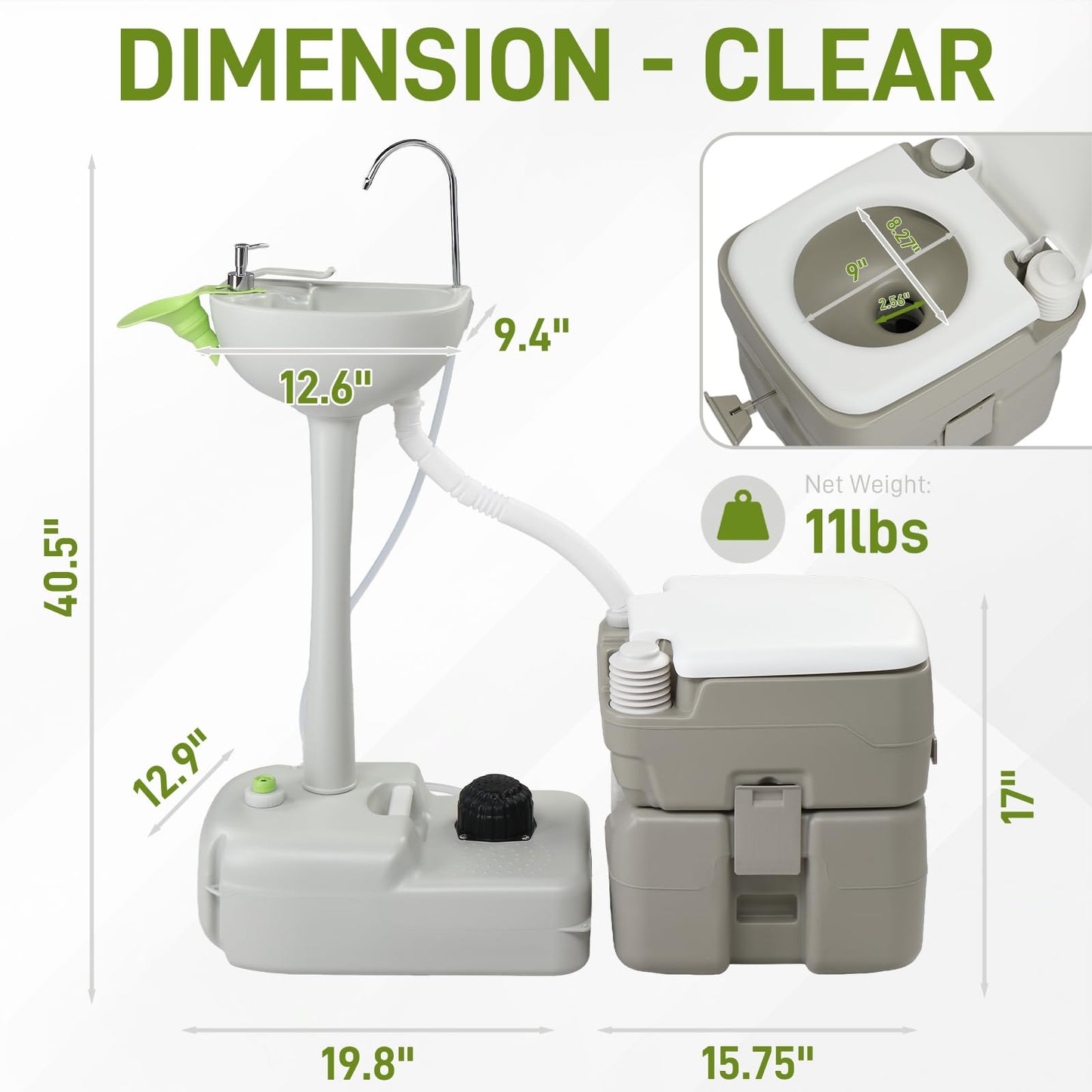 Outvita Portable Sink and Toilet Combo, 5 Gallon Hand Washing Station & 5.3 gallon Flushing Toilet, Detachable Wastewater Recycled Perfect for Outdoor Camping RV Travel Boat