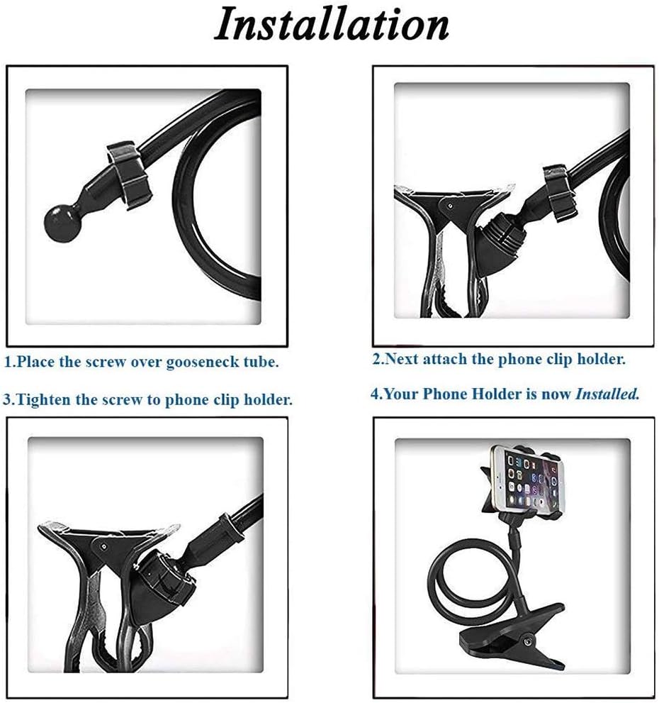 shenruifa 1/4 Inch 360 Adjustable Gooseneck Webcam Stand Phone Holder with Universal Screws, Flexible Arm Desk Bed