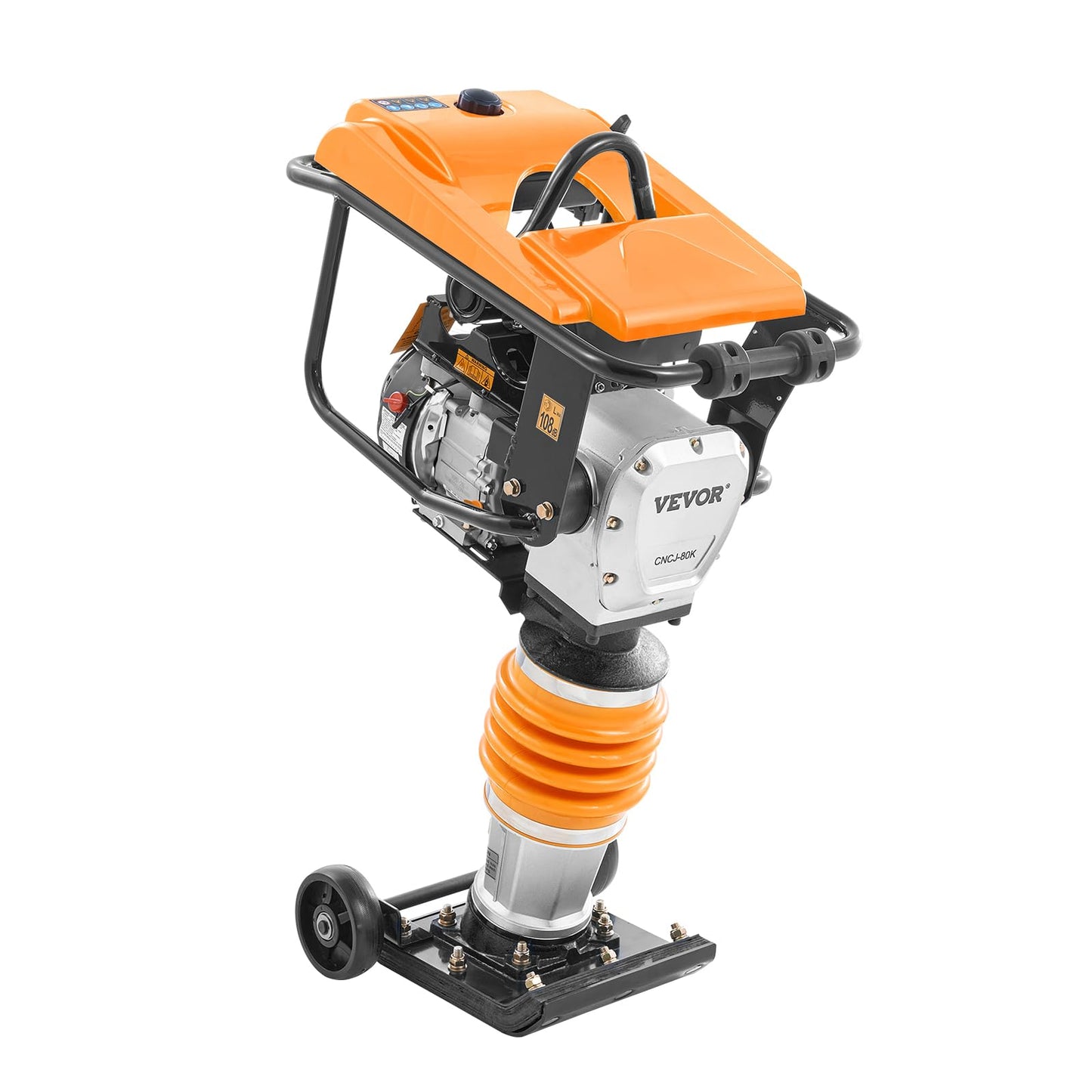 VEVOR Jumping Jack Compactor, 6.5 HP Vibratory Rammer Fuel-Powered 196 cc Engine Tamper, 3600 lbs Impact Force, 26" Max Compaction Depth, Four-Spring, for Soil, Gravel, Concrete Slabs, Foundations
