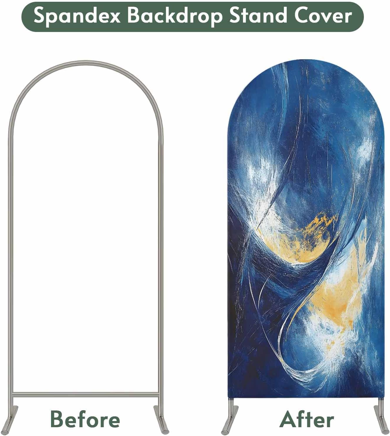 Jnbasdffb 6.6 Blue Yellow Abstract Wedding Arch Cover, Stretchy Spandex Arch Backdrop Stand Covers FT, Modern Oil