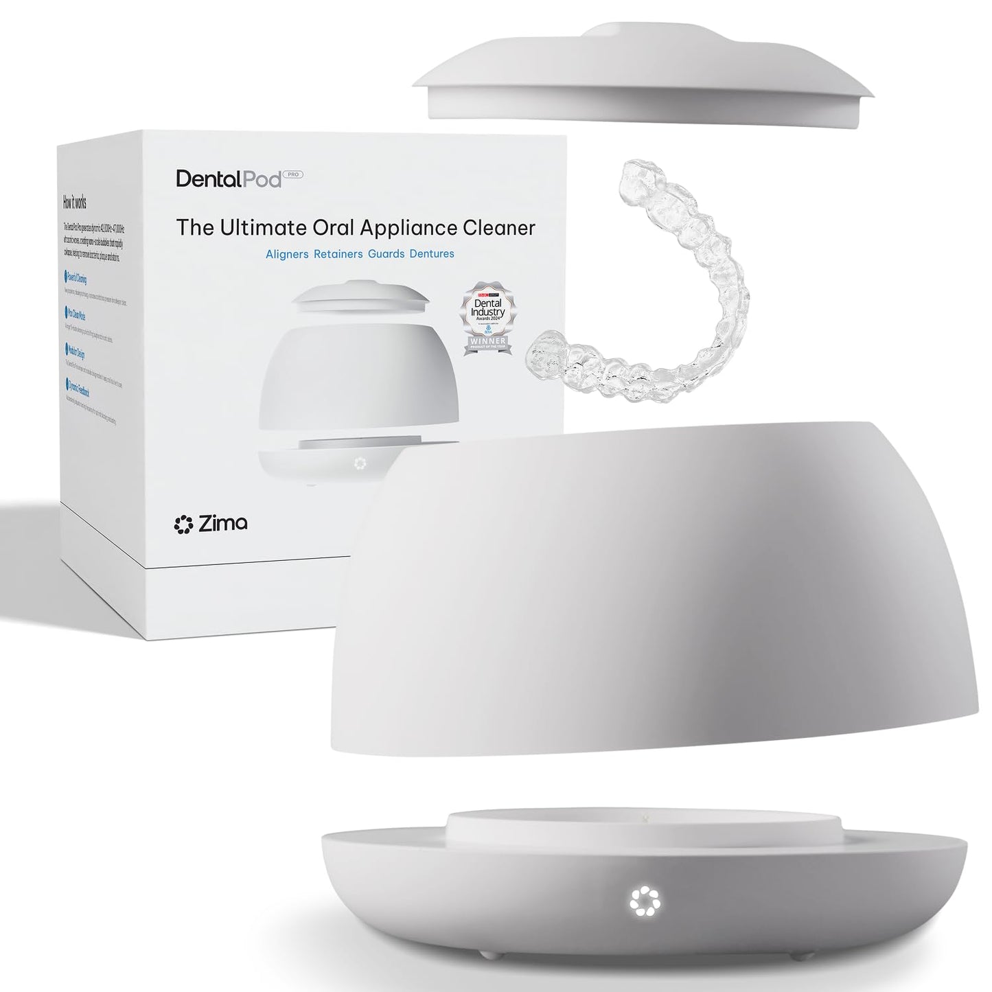 Zima Dental Pod PRO: New Ultrasonic Retainer Cleaner Machine. Market-Leading, Best Aligner Cleaner, Nightguard Cleaner, Mouthguard Cleaner, Denture Cleaner, Ultrasonic Cleaner for Oral Dental Care