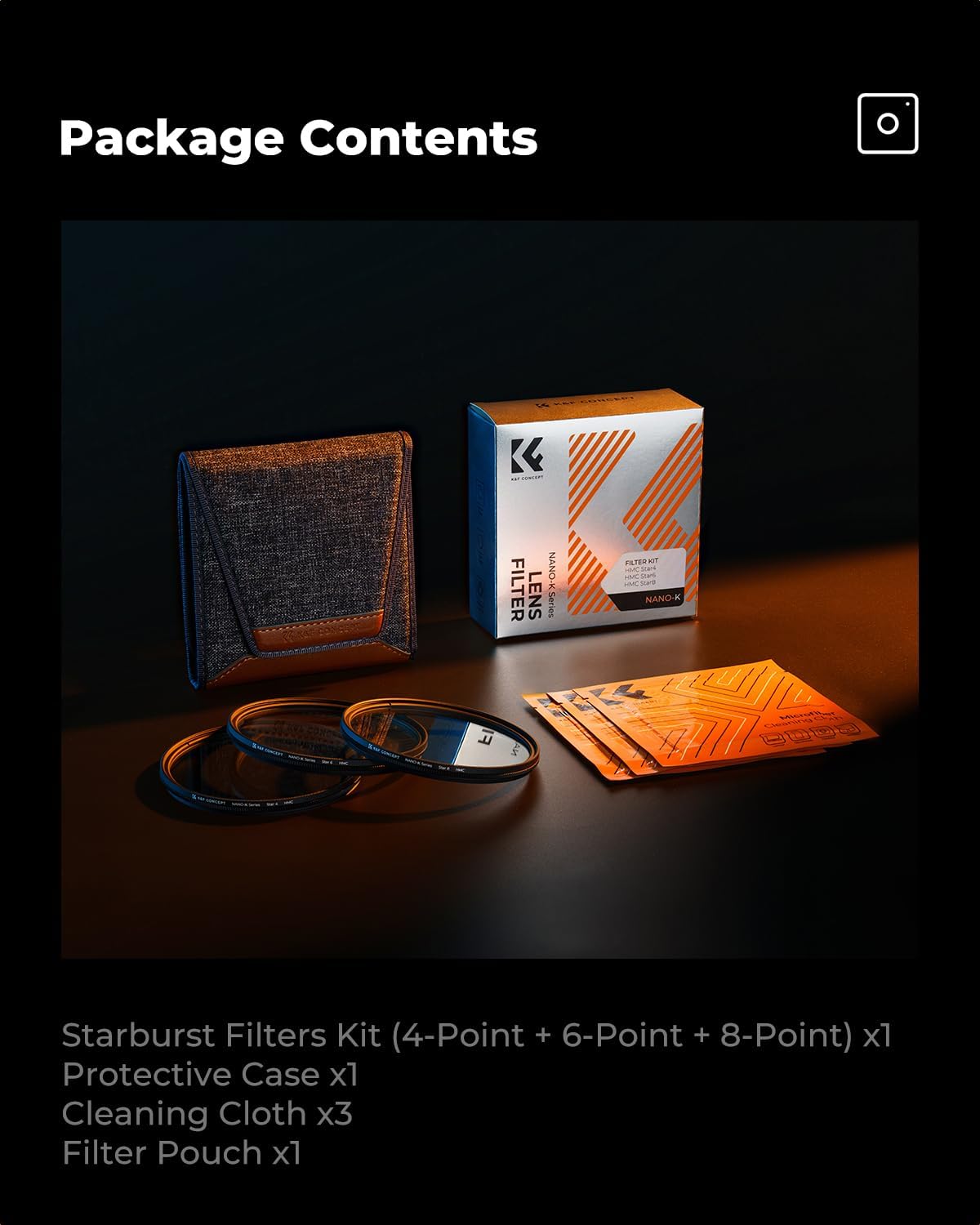 K&F CONCEPT 62mm (3pcs) 4 6 8 Set -18 3 Star Filters Kit Points Points Points Cross Screen Starburst Filters Layer