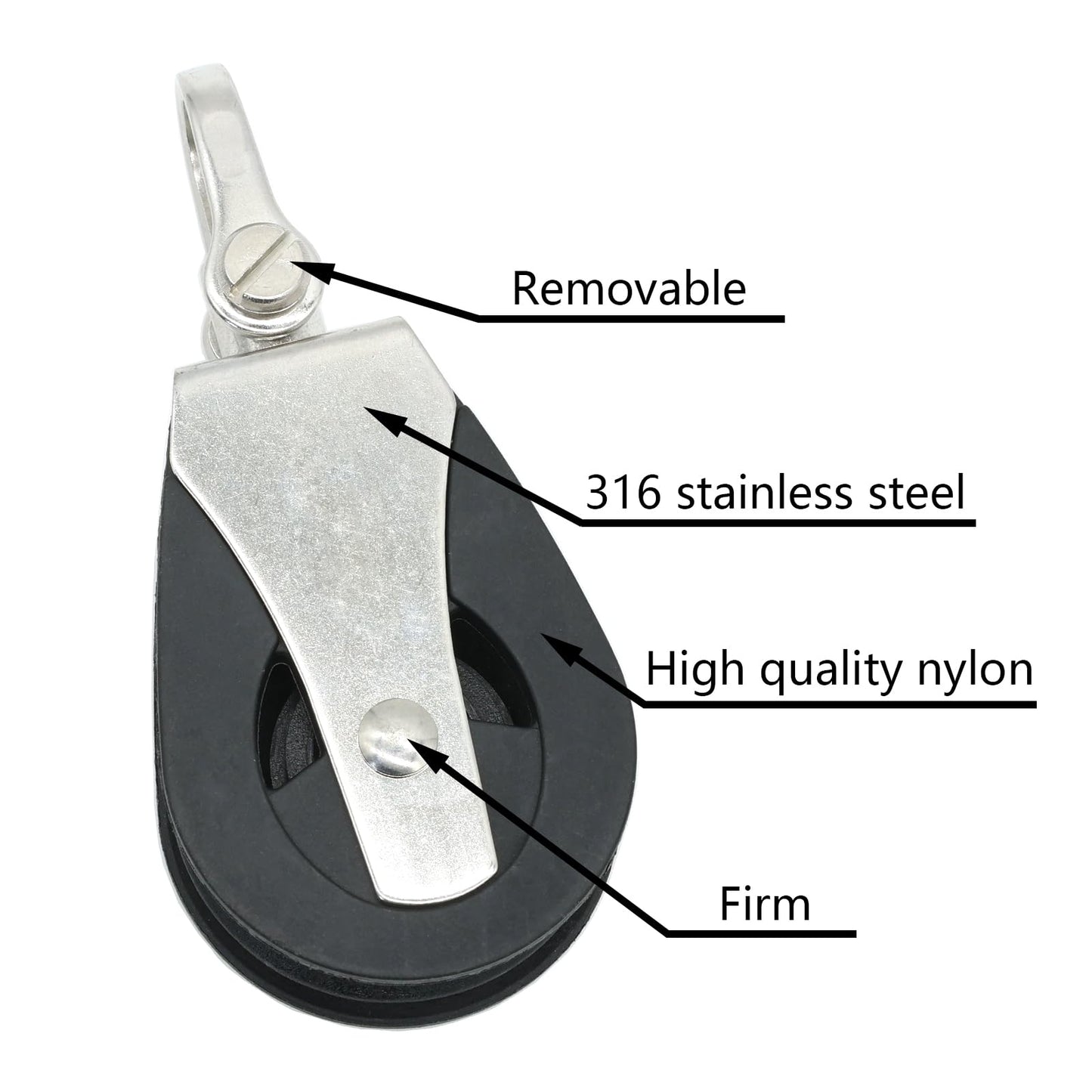 LEQMG High Load Marine Stainless Steel Nylon Block Single Pulley,Smooth Silent Bearing,Rope Runner Boat Accessories(2 Pcs)