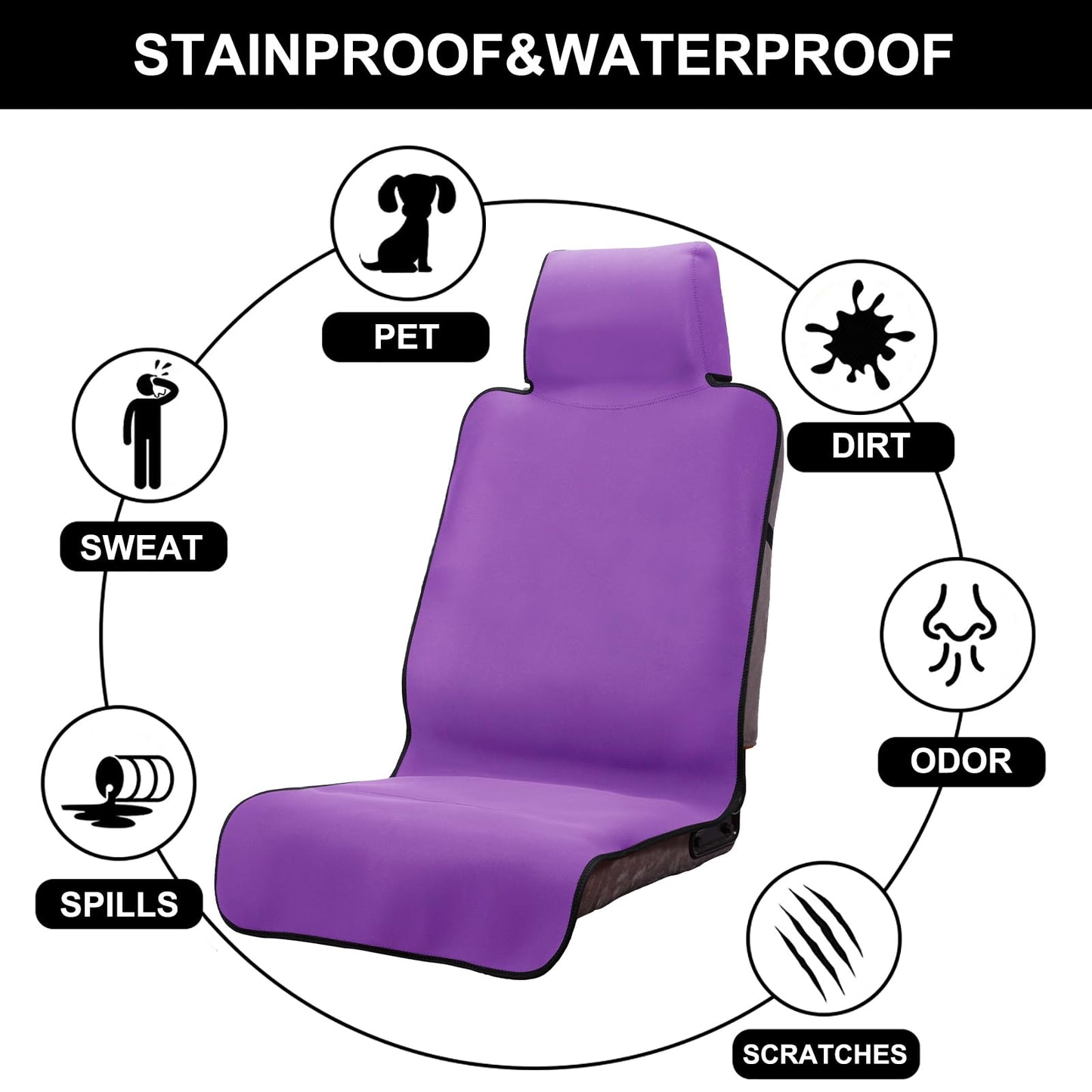 INFANZIA Premium Waterproof Seat Cover Towel Protector Neoprene Universal Fit, Upgraded 100% Washable & Removable Non-Slip Sweat Carseat Towel Covers, Perfect for Gym/Yoga/Workout（Purple,2PCS