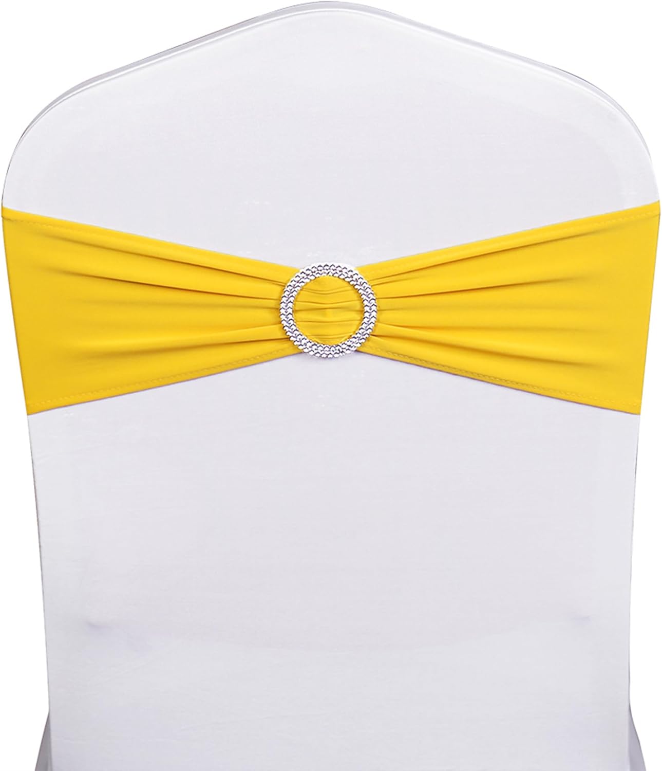 Skiennix Spandex Yellow Chair Sashes - Pack of 50 Elegant Bows with Buckles for Weddings & Events