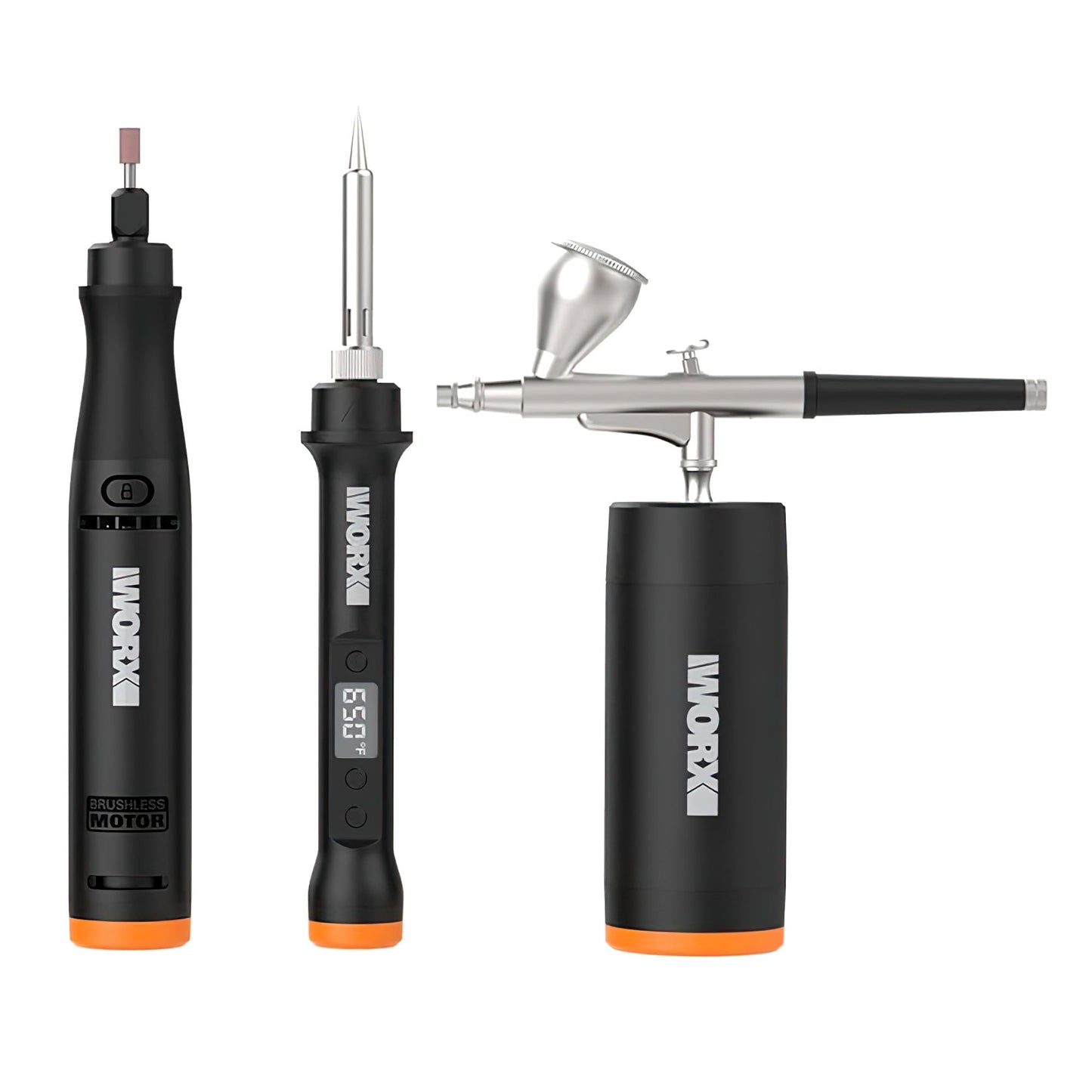 MAKERX Crafting Tool Combo Kit - Rotary Tool, Airbrush Gun, Wood and Metal Crafter for Sanding, Carving, Painting, 20V Power Share Battery & 57-Piece Accessories Included