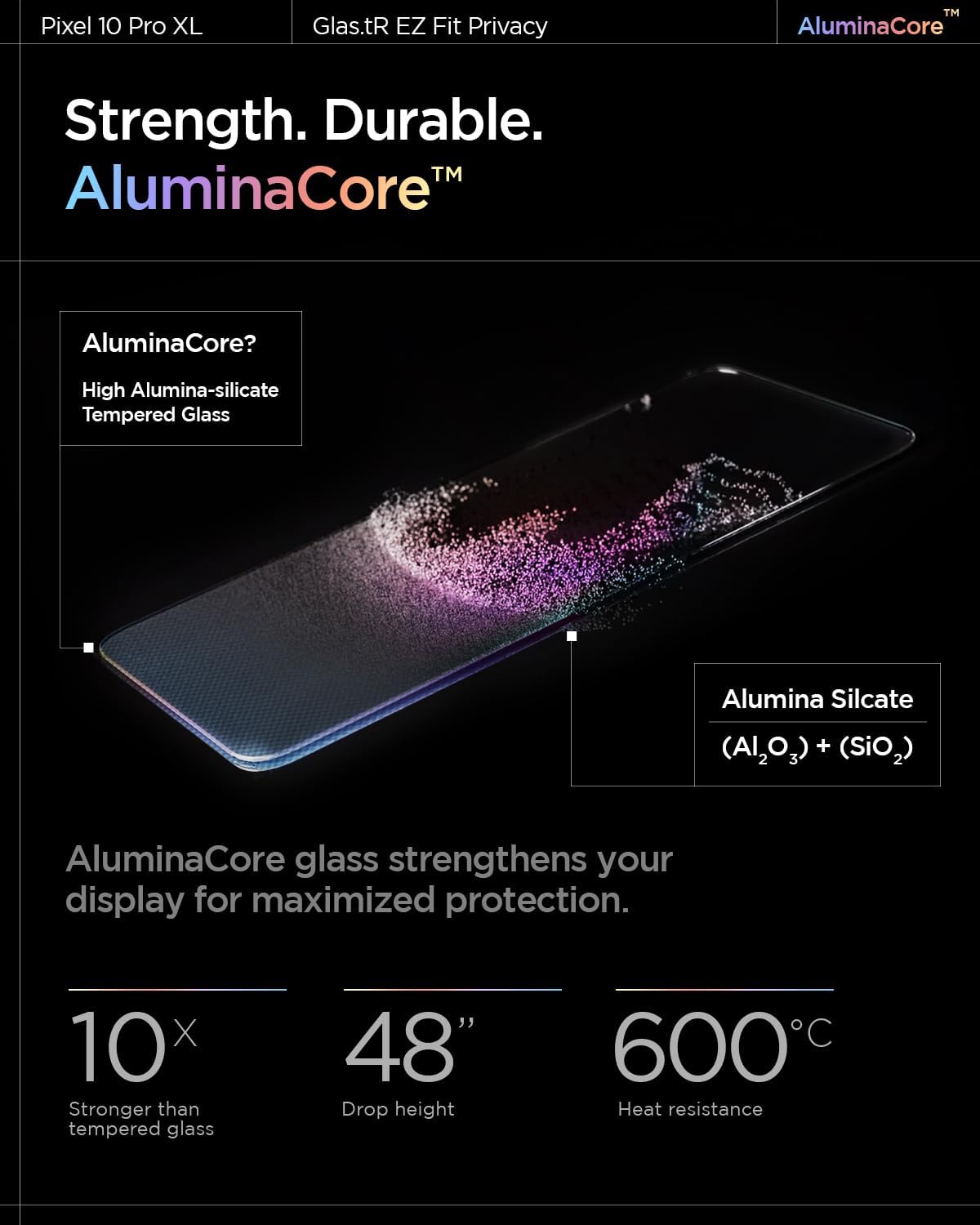 10 9 [2 Pack] 9H+ Spigen AluminaCore Tempered Glass Screen Protector [GlasTR EZ FIT - Privacy] designed for Pixel Pro