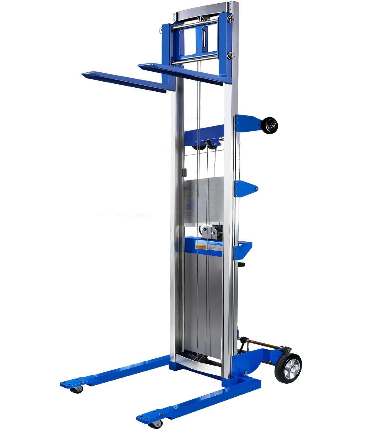 440 lbs Material Lift Winch Stacker, 122" Lift HeightAdjustable Straddle Hand Winch Lift Truck, Material Lifts for Warehouse, Factory, Library, Logistics