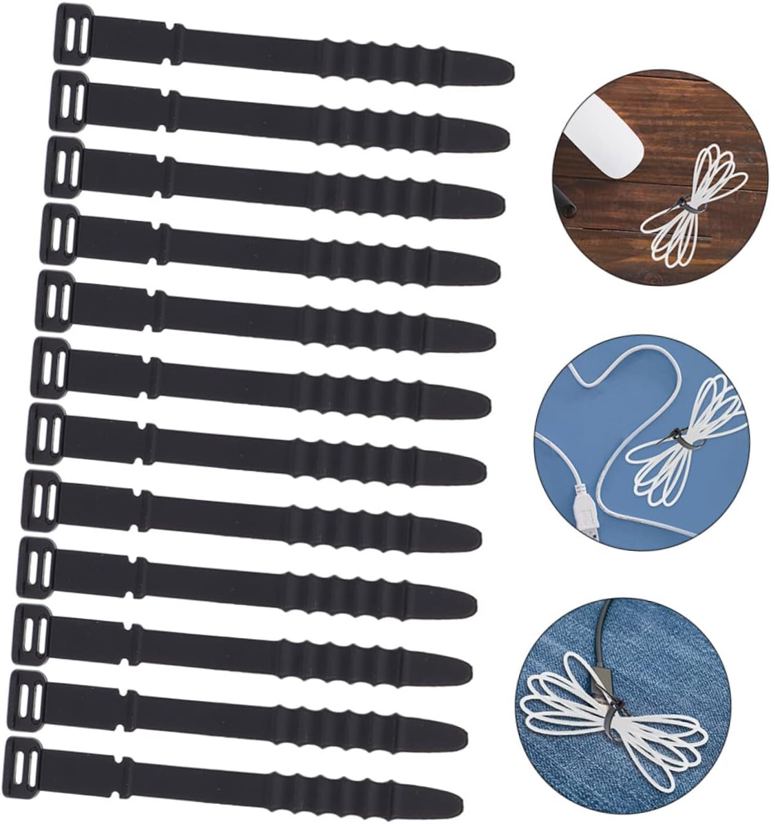 12pcs Silicone Cable Organizers Headphone Cord Keepers USB Cable Winders for Desk Nightstand Office Tangle Management