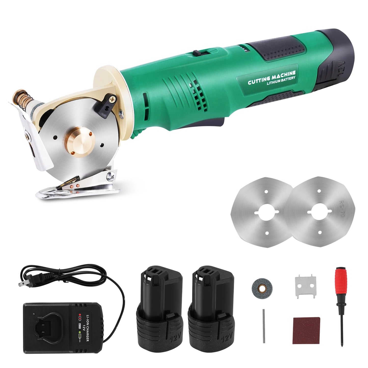 MXBAOHENG Electric Rotary Cutter Cordless Electronic Scissors Rechargeable Cardboard Cutter with Safety Lock, for Cutting Fabric/Paper/Carpet/Leather (2 Batteries)