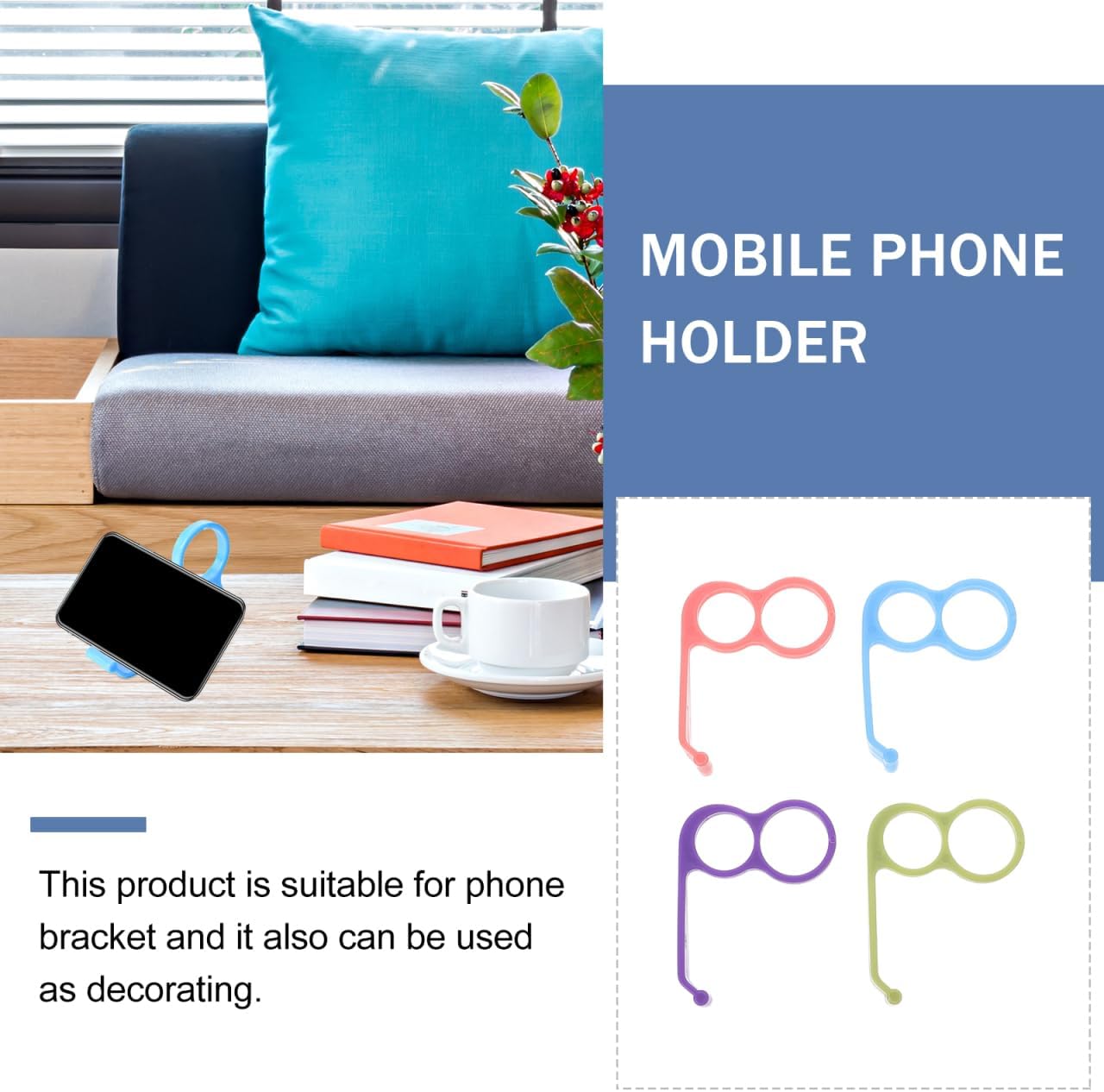 SKISUNO 4Pcs Set 2.36X1.96X0.39In Ring Phone Holder Plastic Finger Grip Phone Stand Anti-Slip Rack for Home Office