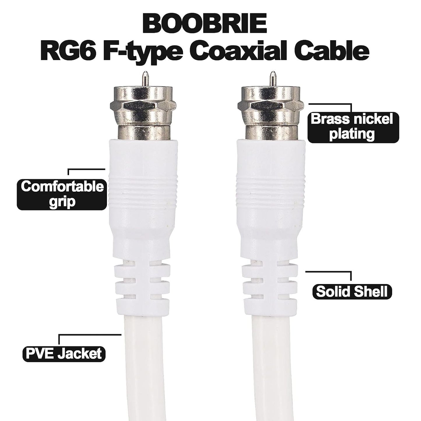 2PCS RG6 1.64ft RG6 Boobrie F Type TV Cable F Type Male to F Female Coaxial Cable TV Antenna Extension for DVR, VCR