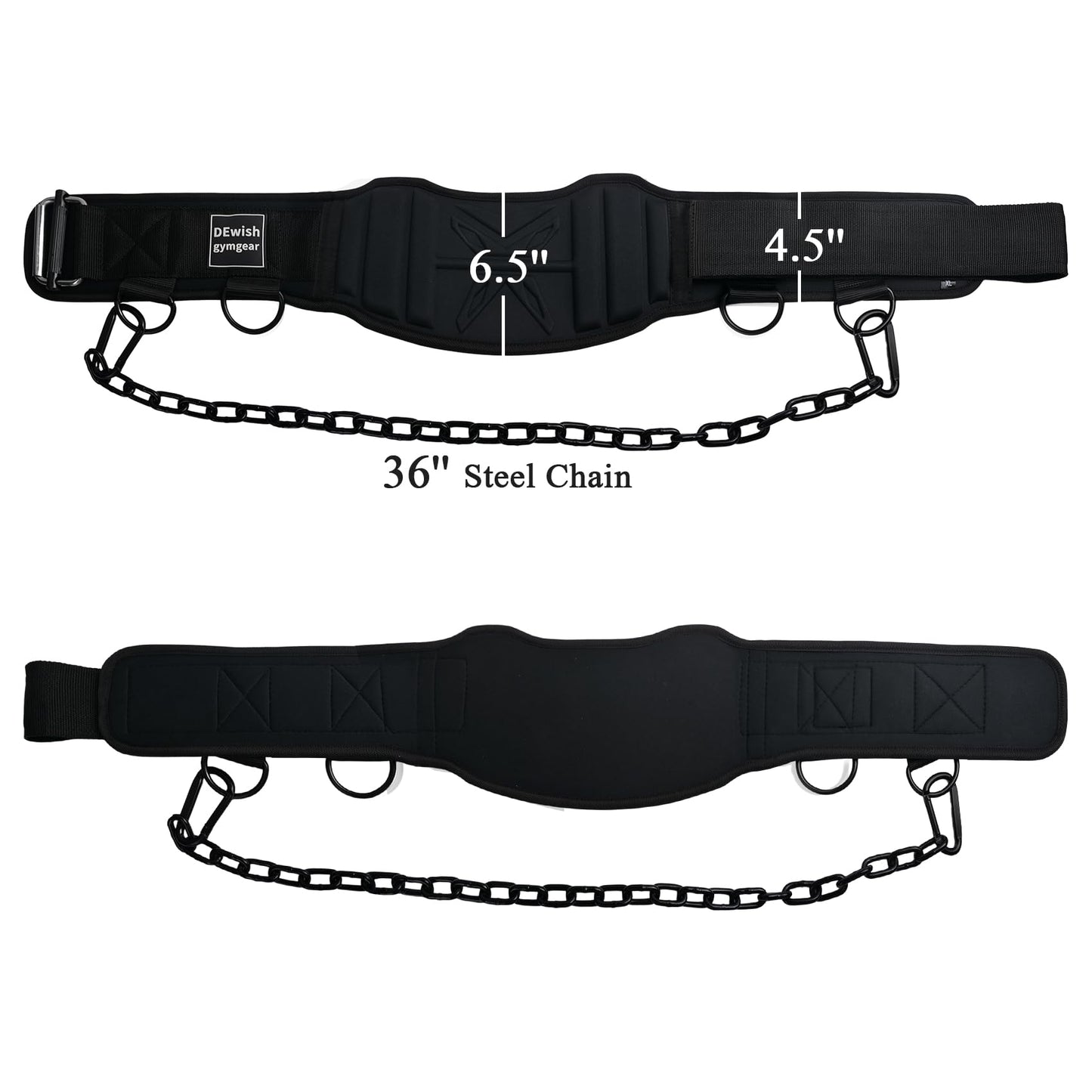 2-in-1 Weightlifting Belt & Dip Belt with 41 IN Steel Chain for Pull Up,Added Weight Training (Black, XL(40"-43"))
