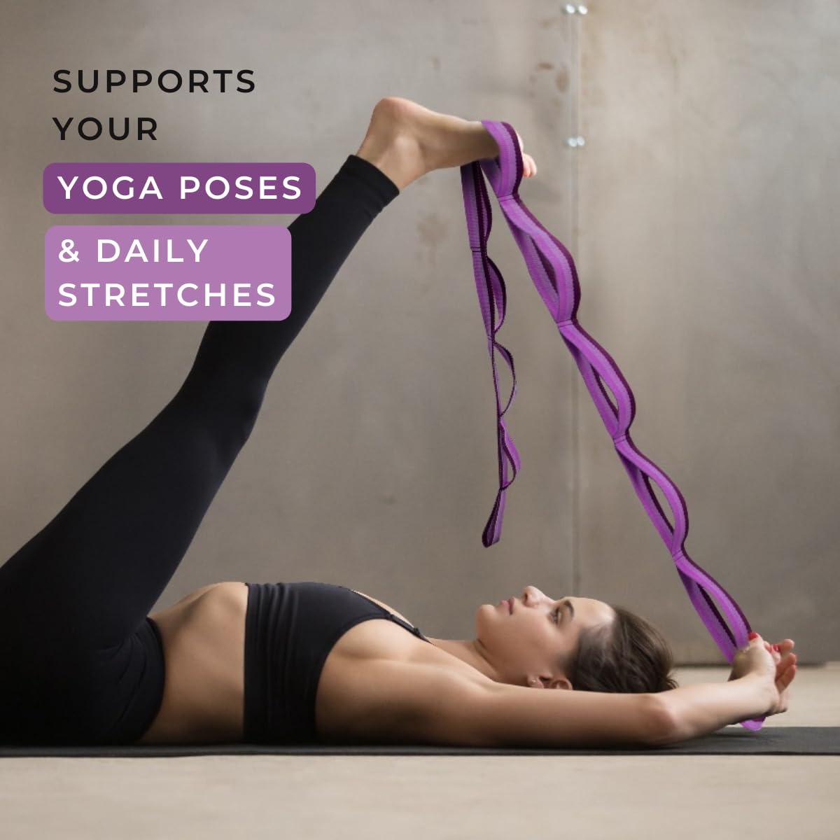 California Yoga Strap | Yoga Belt with Loops | 12 Multi Loop & Non-Elastic | Stretching Strap | Gym Workout & Exercise Bands | Physical Therapy | Improves Sitting Posture for Women & Men (Purple)