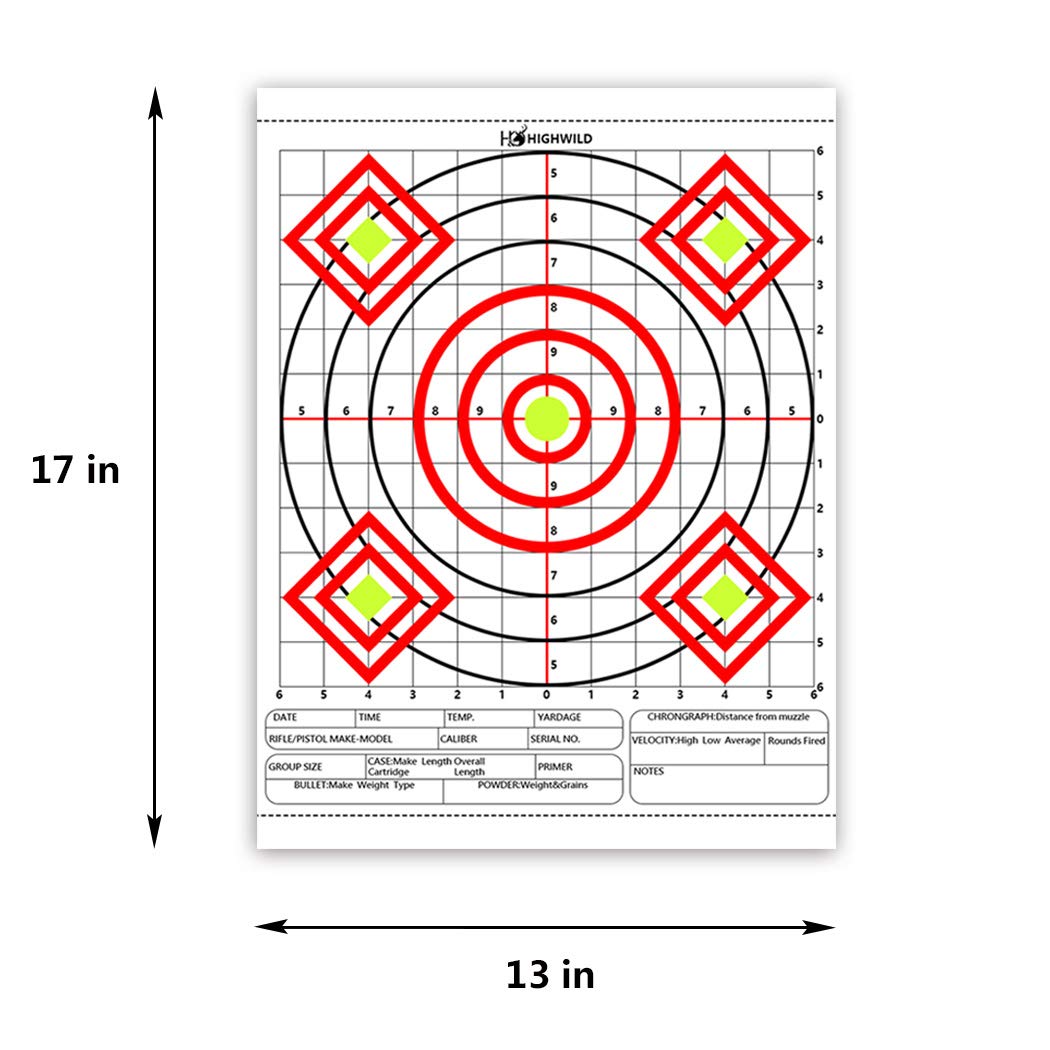 Highwild Paper Targets - Bullseye Target Sheet Paper - Practice for Firearms and Rifles Gun Shooting Outdoors - 13" X 17", 24 Pack