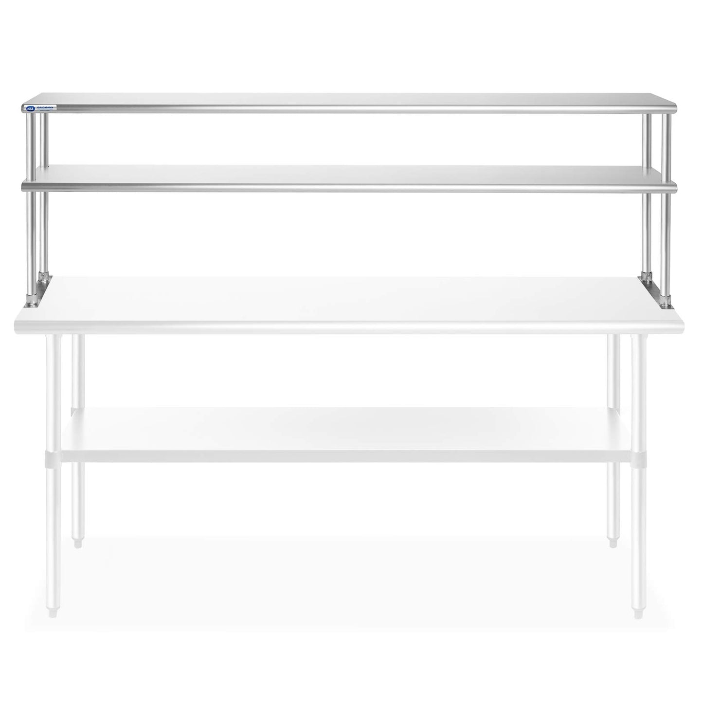 GRIDMANN NSF Stainless Steel Commercial 2 Tier Double Overshelf 72 in. x 12 in. for Kitchen Prep & Work Table