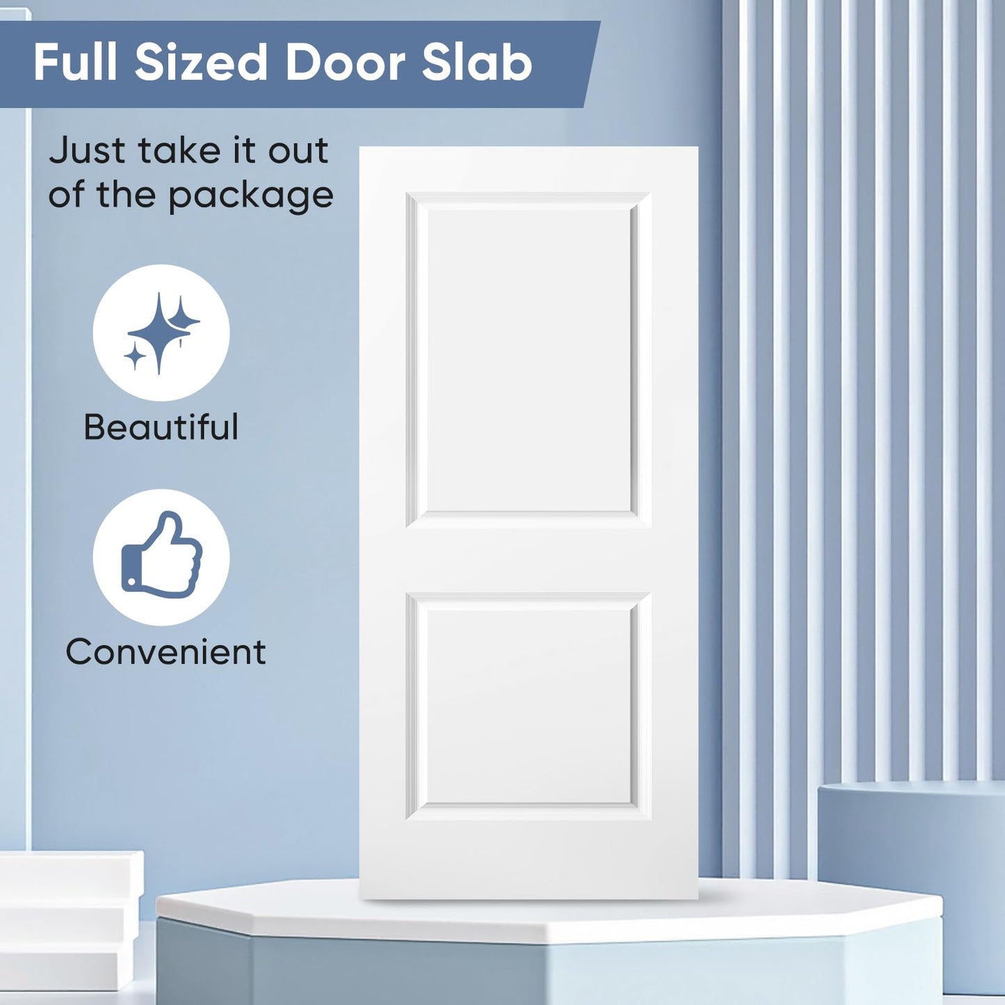 BARNSMITH 36x80 in Raised 2-Panel Square Top Smooth White Primed Molded Door Slab, Paintable Hollow Core Interior Door Panel, for Swing, Pocket, Sliding Door, Durable and Lightweight