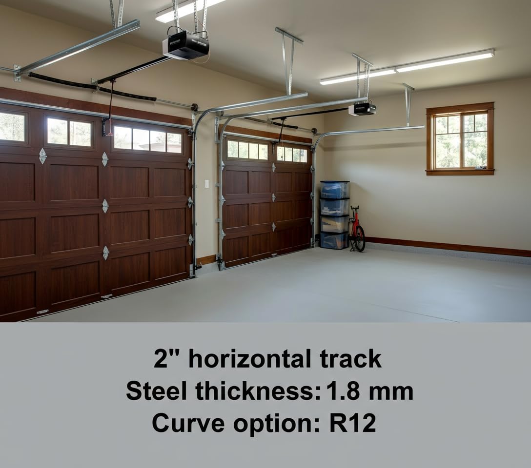 Mindoub (1-Pair) Heavy-Duty R12 Radius Curved Garage Door TrackRails, 2mm Steel Horizontal Tracks, for 7-Foot High Door 2-Inch RolleSystem,8.5 FT Total Length Residential & Commercial Replacement