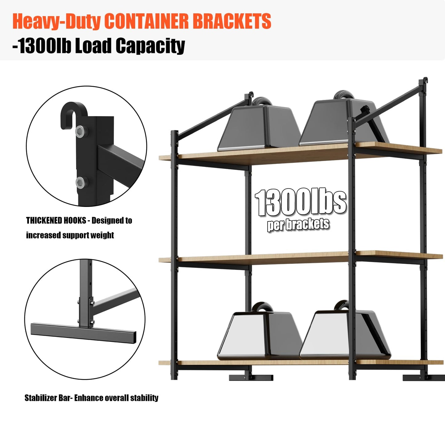 4 Pack Shipping Container Shelves Bracket with 60"(H) X 24"(W), DIY Adjustable 3-Tier Shipping Container Shelving for Heavy Duty Trailer Universal,1300LBS Capacity