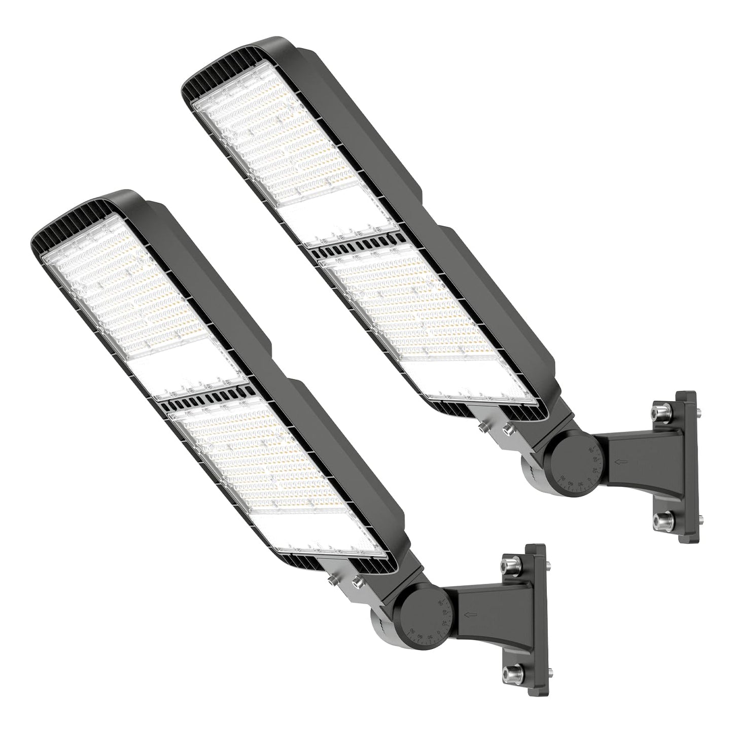 DEMILARE 300W LED Parking Lot Light Arm Mount with Dusk to Dawn Photocell 110V/120V Flood Lights 5000K Street Pole Light IP65 Waterproof Commercial Lighting for Parking Lot, Stadium, Driveways 2PACK