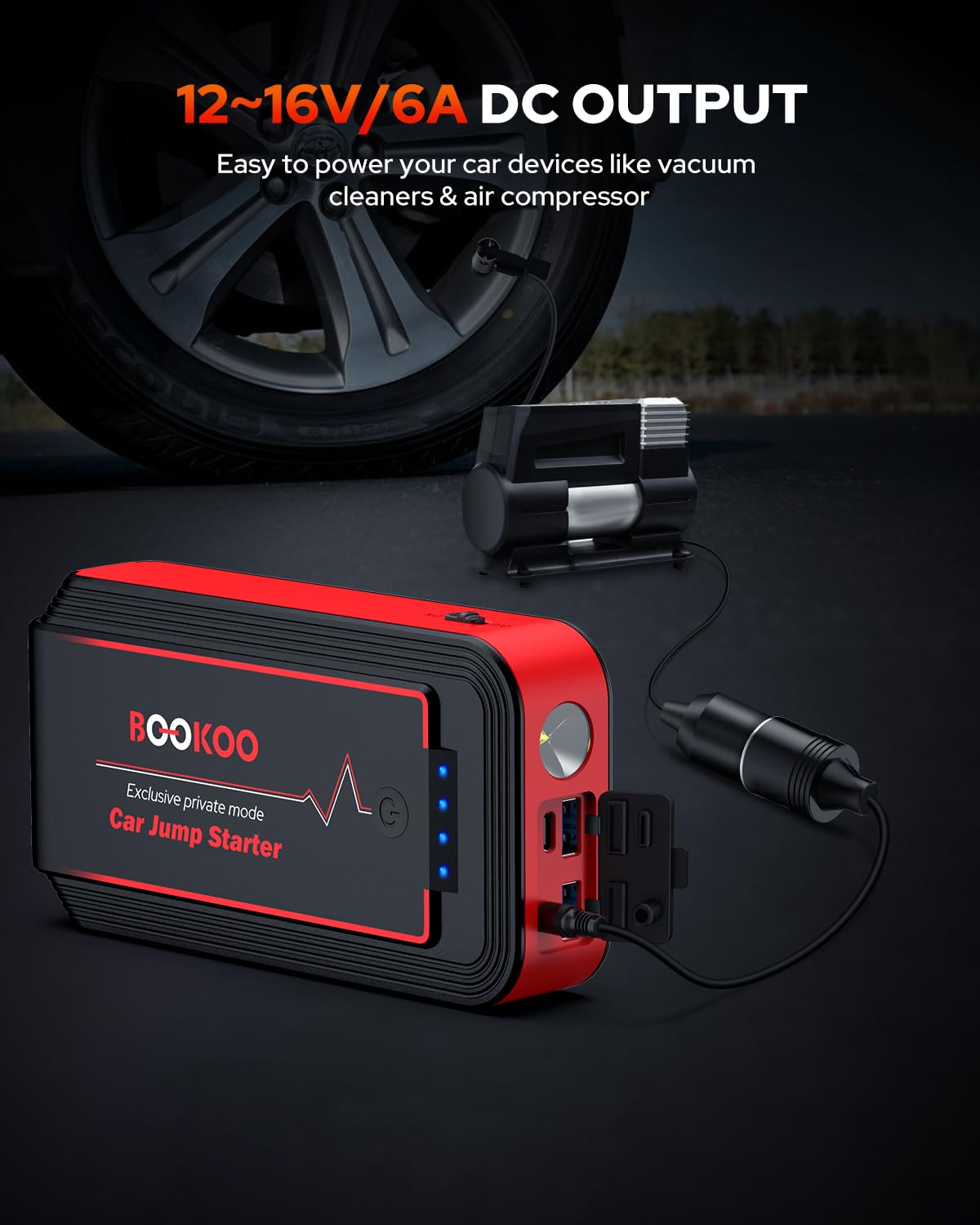 BOOKOO Car Battery Jump Starter 4500A,Portable Car Jump Starter for Upto 10L Gas and 8L Diesel Engines,12V Jump Box with Jumper Cables,USB QC3.0,128W DC,LED Light