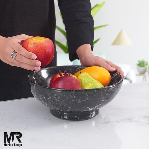 Marble Fruit Bowl For Kitchen Counter Black 10" Inch Handmade Candy Bowl, Ideal Decorative Bowls For entryway Table, Modern Fruit Dish for Kitchen Decor
