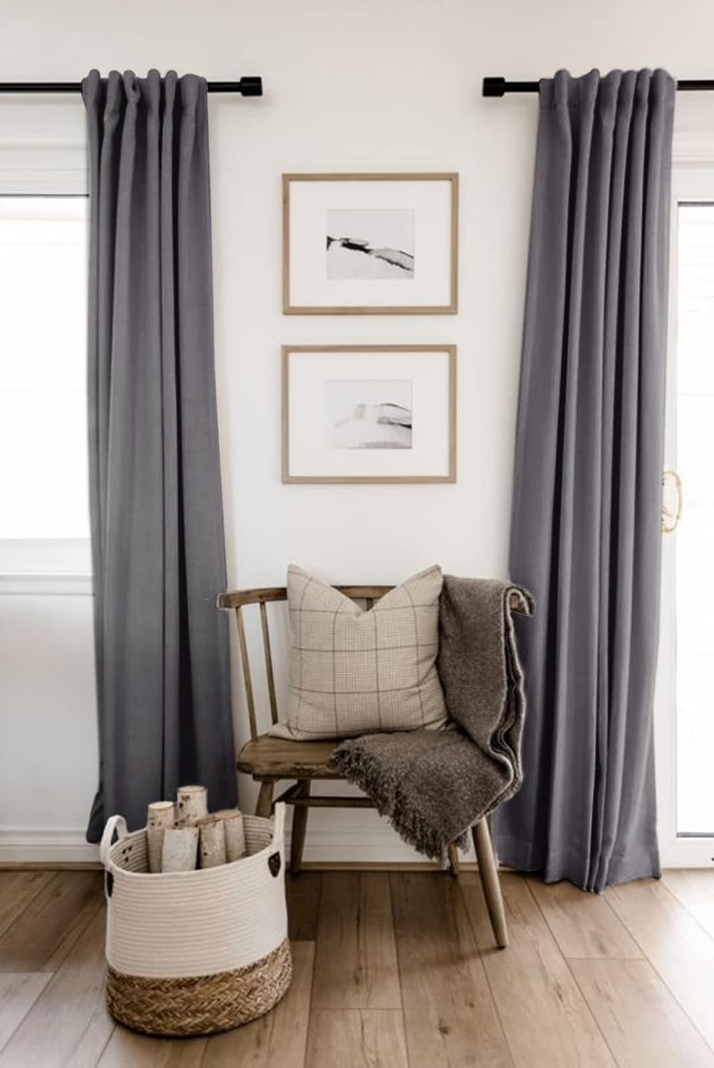 Regine Switzerland Blackout Curtains - 100% Blackout Linen Drapes, Thermal Insulated, 50" W x 96" L, Dark Gray | 2 Panels Set