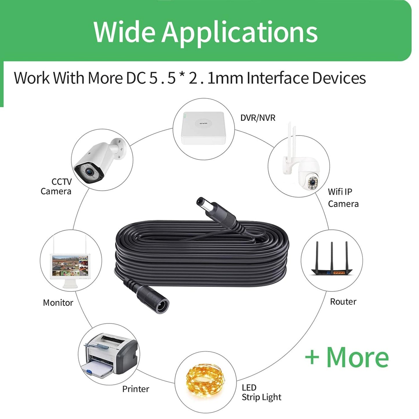 Security-01 5M 16FT 5.5mm 2.1mm,for (Pack 2) DC Power Extension Cable x CCTV Camera IP WiFi Camera,DVR,LED Strip,DC