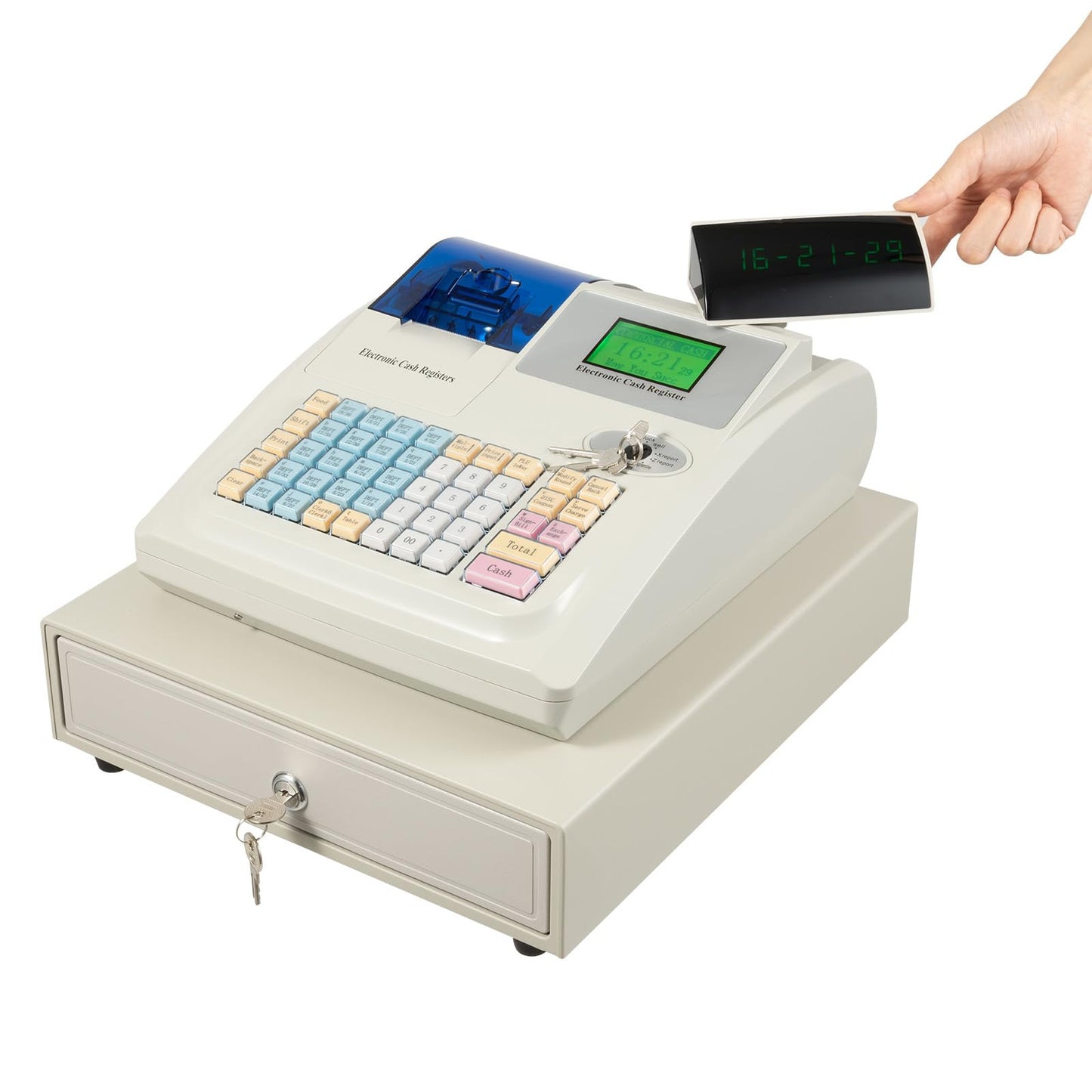 Rocoreny Commercial Electronic Cash Register with LED Display and Thermal Printer Function,48 Keyboard,Stainless Steel Drawer Coin Slot Multifunctional Cash Register for Shop (White, 48 Keyboard)
